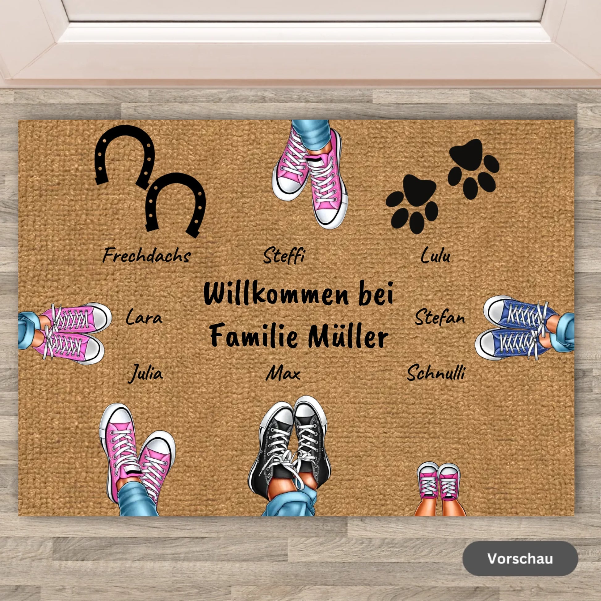 Personalisierte Fußmatte: bis zu 8 Schuhe und Pfoten - Individuelle Fußmatte | Personalize Palace