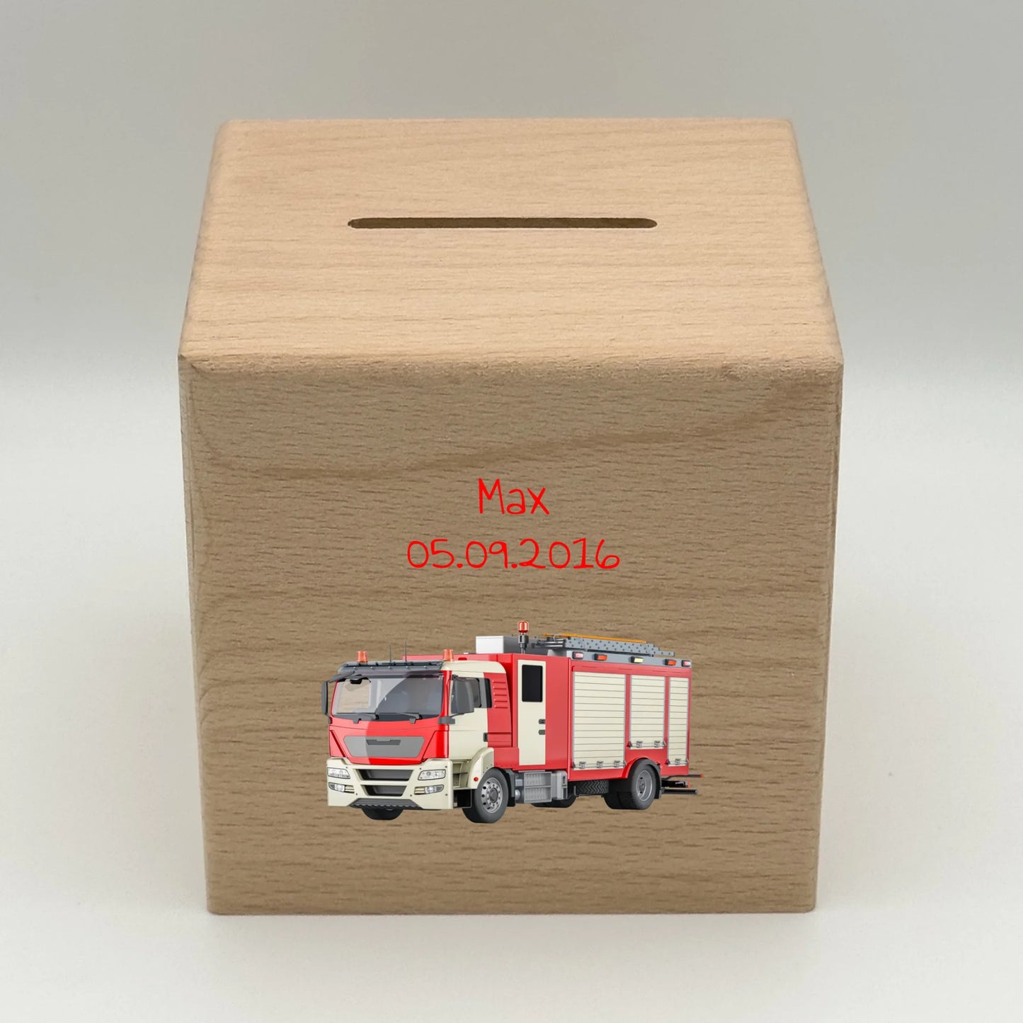 Personalisierte Spardose: Feuerwehr Bild mit Namen - individuelle Spardose für Kinder | Personalize Palace