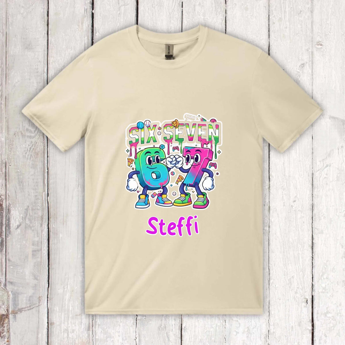 Six Seven (6 7) mit Name - individuelles Kinder T-Shirt