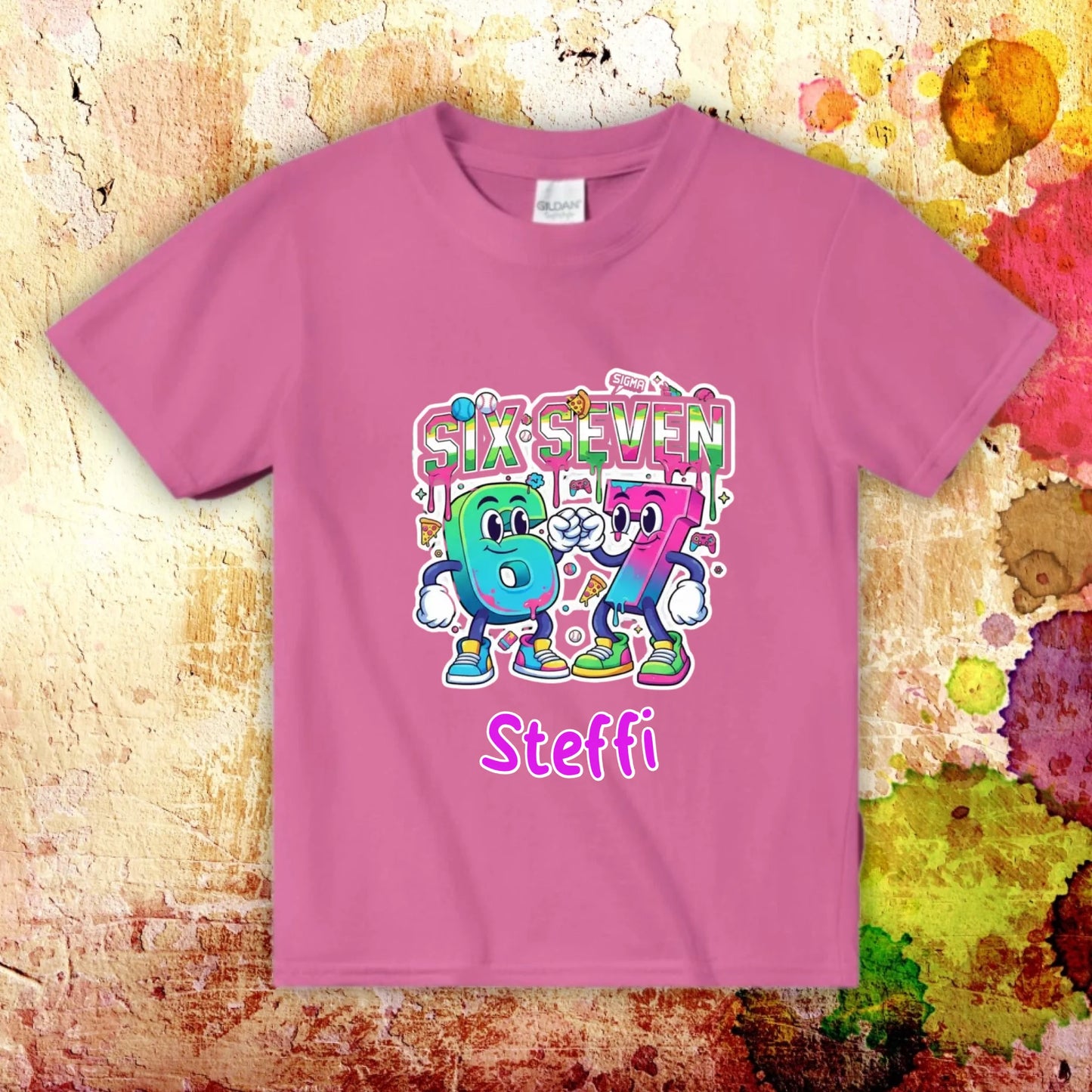 Personalisiertes T-Shirt: Six Seven (6 7) mit Name - individuelles Kinder T-Shirt | Personalize Palace