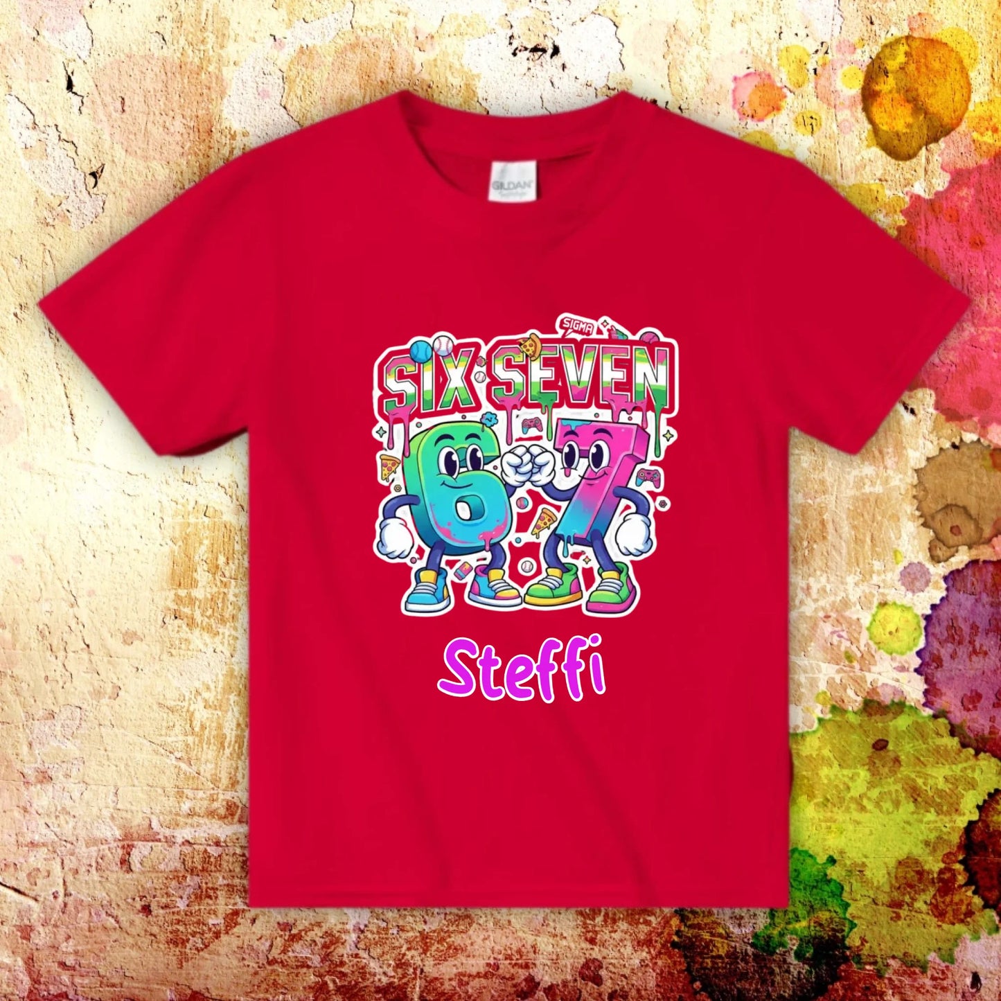 Personalisiertes T-Shirt: Six Seven (6 7) mit Name - individuelles Kinder T-Shirt | Personalize Palace