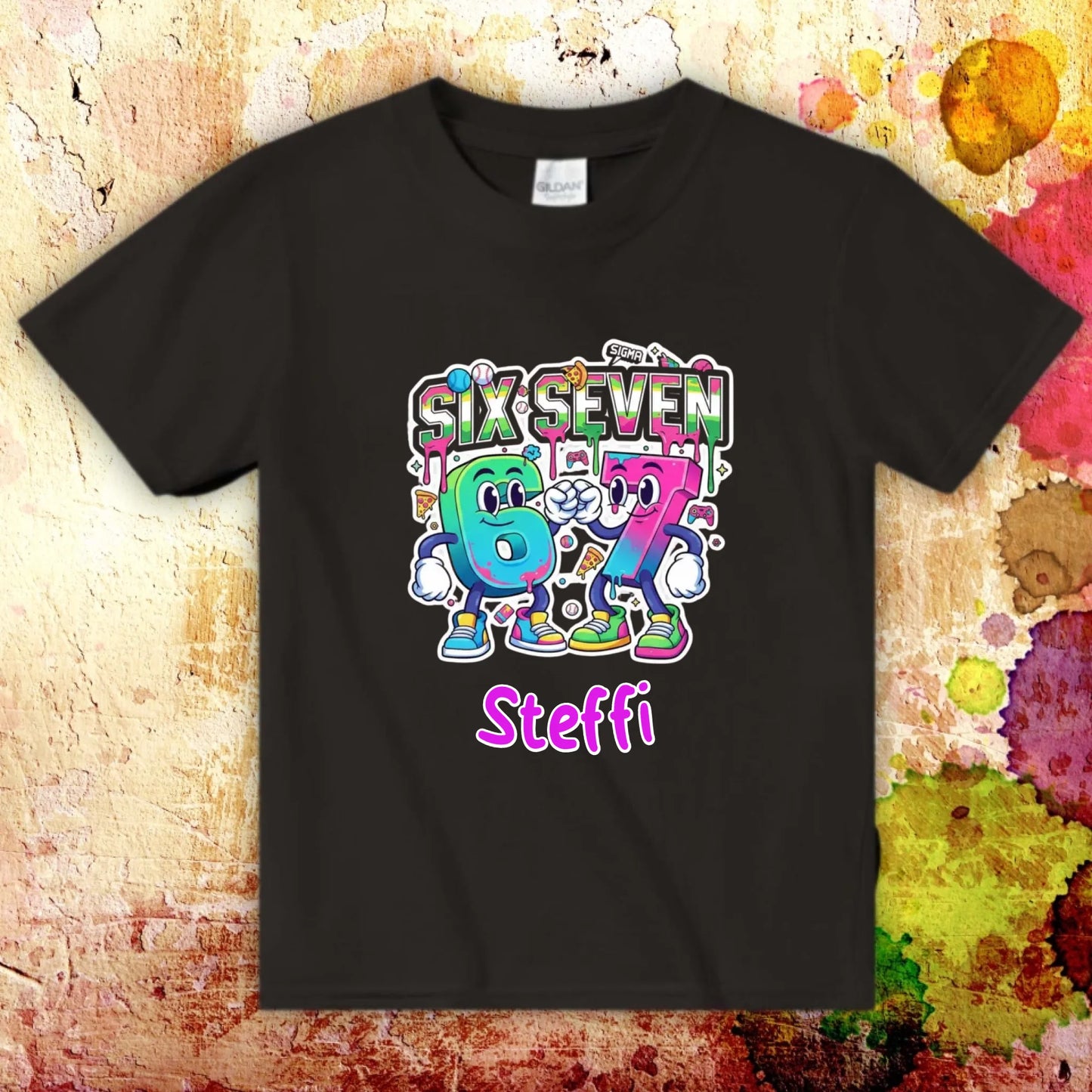 Personalisiertes T-Shirt: Six Seven (6 7) mit Name - individuelles Kinder T-Shirt | Personalize Palace