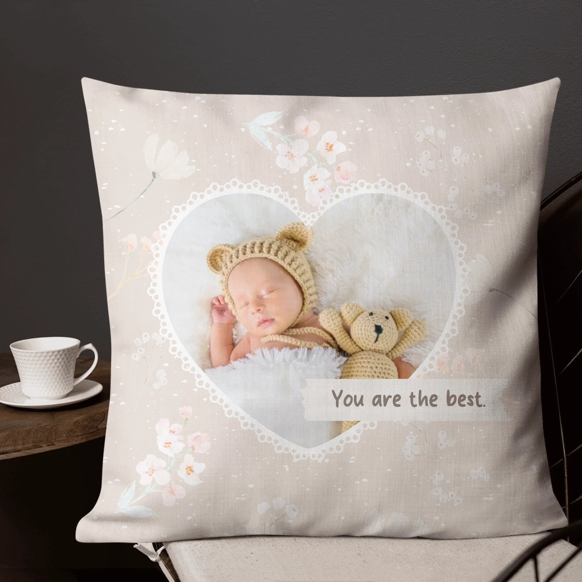 Kissen mit Foto personalisiert – Baby Geschenk zur Geburt | Individuelles Babykissen mit Namen | Personalize Palace