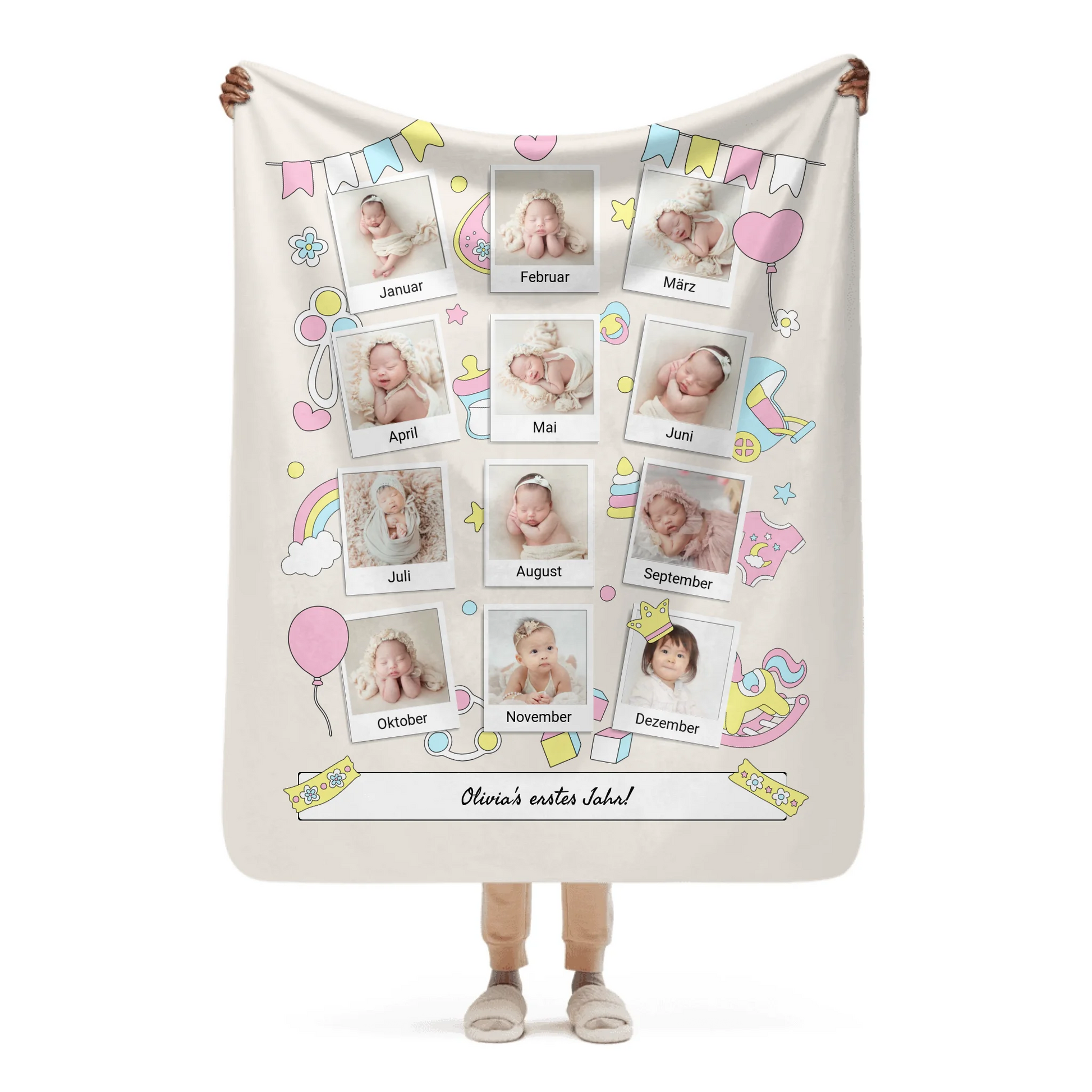 personalisierte Baby und Kinderdecke mit Fotos und Text - Individuelle Kuscheldecke