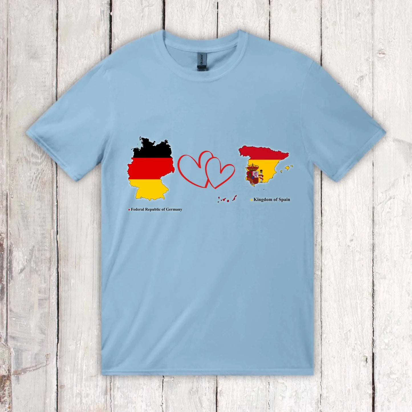 Personalisiertes Länder Shirt mit Herz – 2 Länder frei wählbar – Geschenk für Paare & Fernbeziehung | Personalize Palace