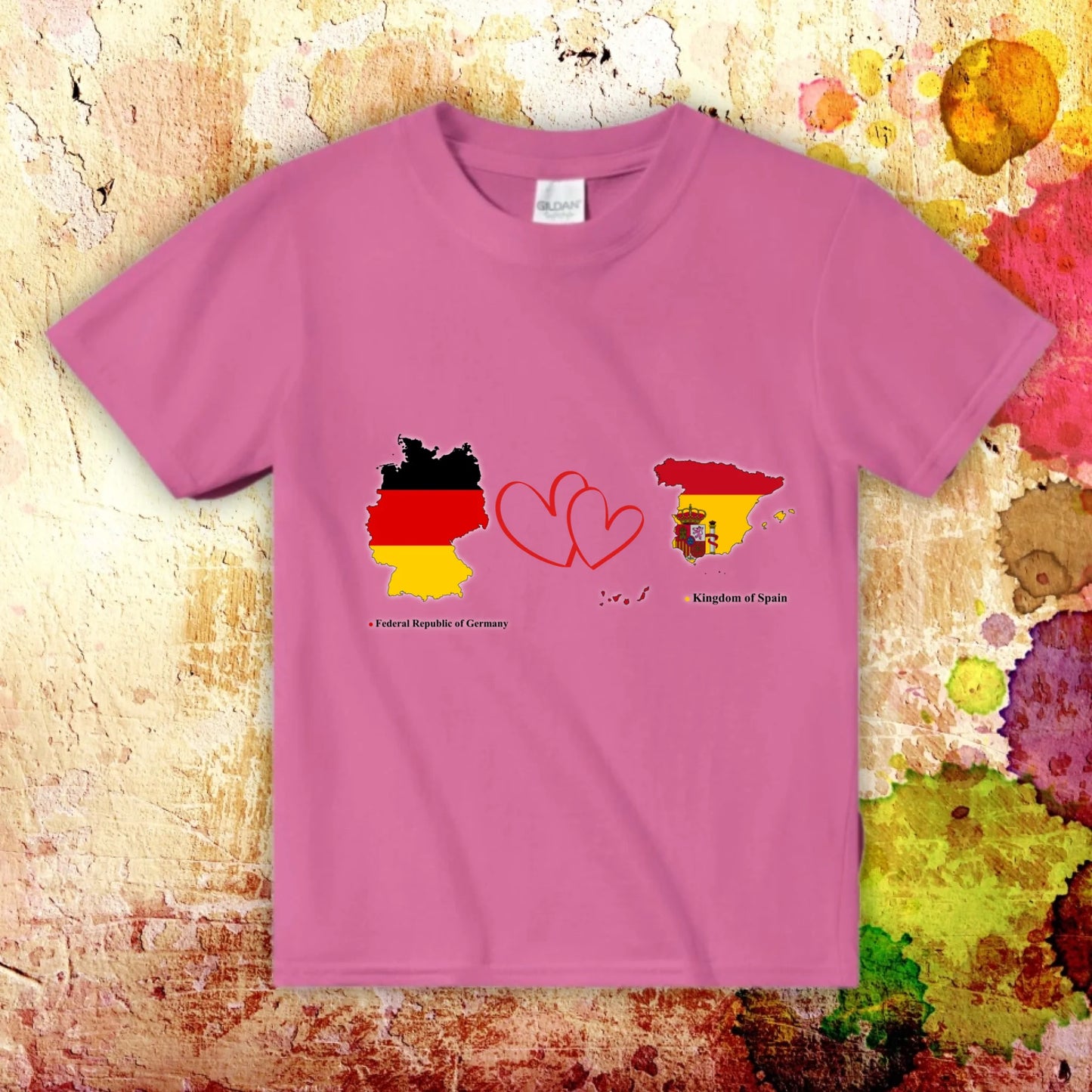 Personalisiertes Länder Shirt mit Herz – 2 Länder frei wählbar – Geschenk für Paare & Fernbeziehung