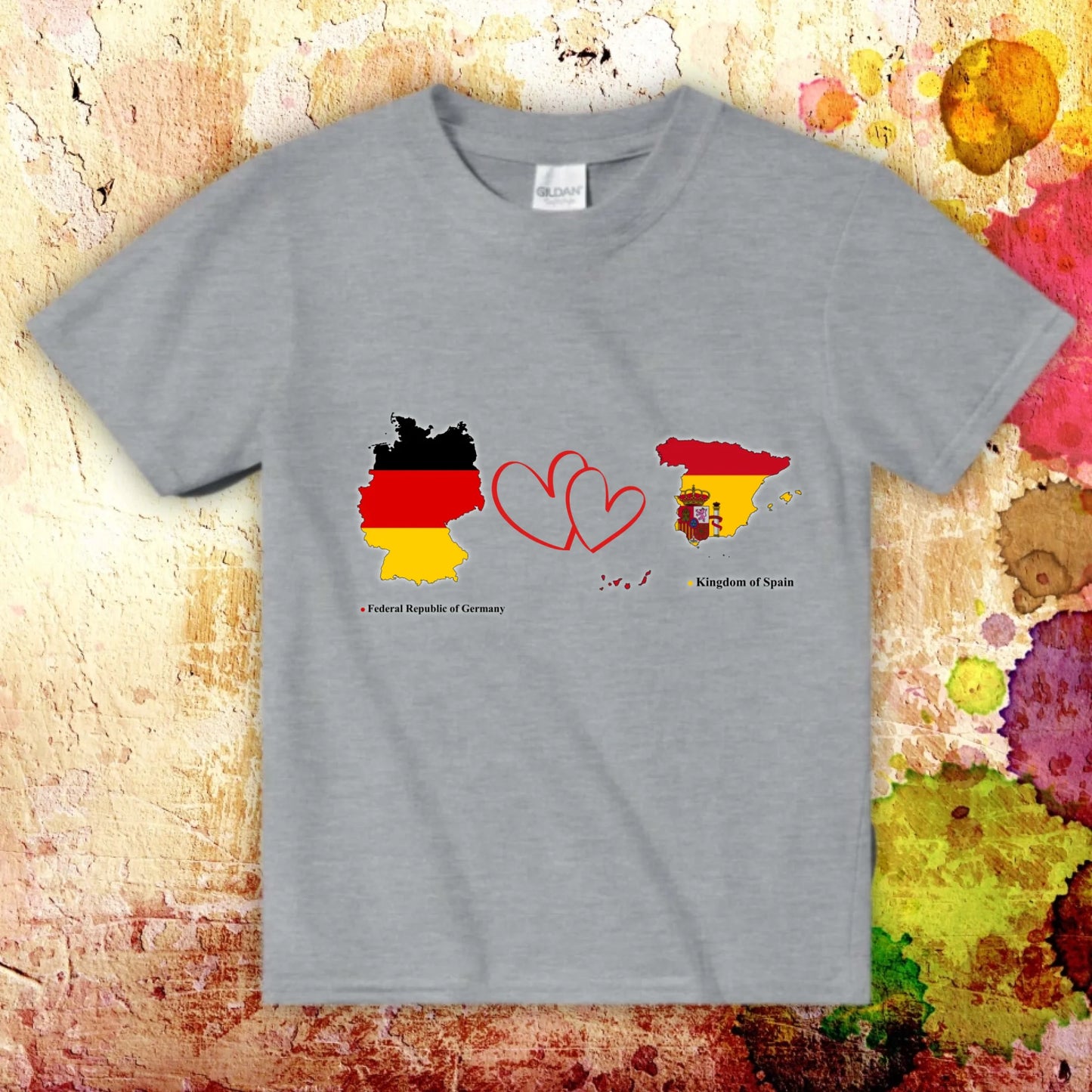 Personalisiertes Länder Shirt mit Herz – 2 Länder frei wählbar – Geschenk für Paare & Fernbeziehung