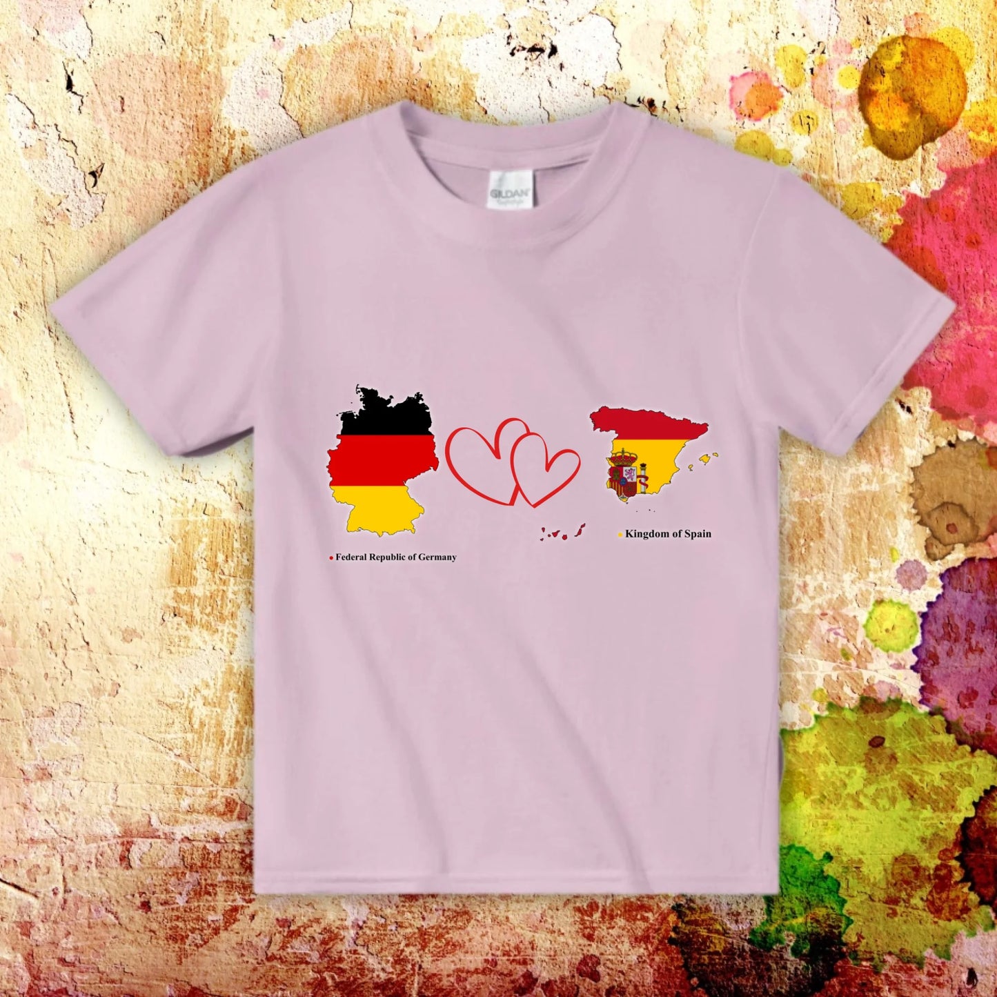 Personalisiertes Länder Shirt mit Herz – 2 Länder frei wählbar – Geschenk für Paare & Fernbeziehung