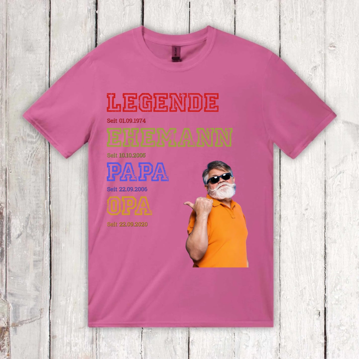 Papa, Mama, Oma, Opa, Legende, Familie mit Foto und Text - Individuelles T-Shirt | Personalize Palace