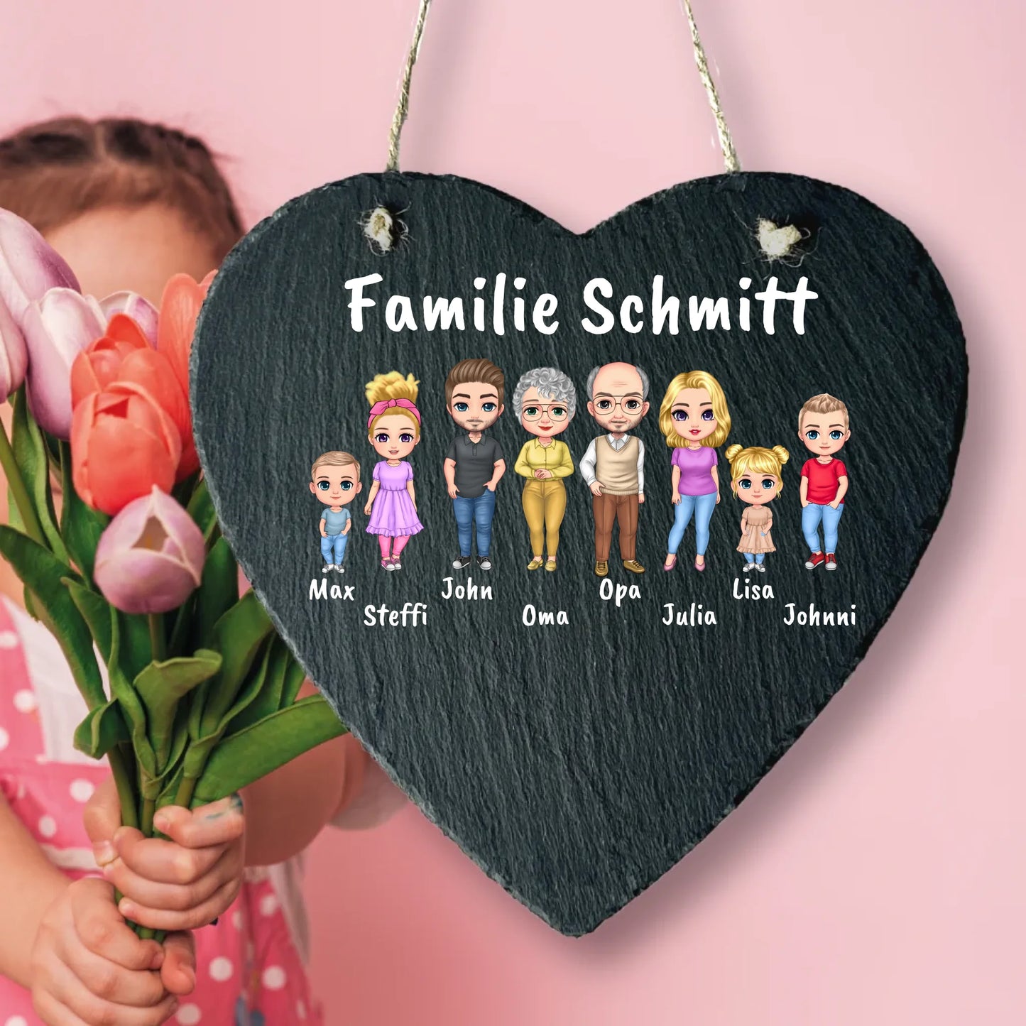 Familie Chibi - individuelle Schiefertafel | Personalize Palace