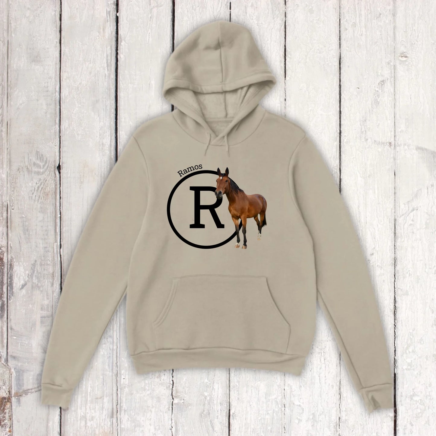 Initial with image and text for riders and horse lovers - Personalized T-shirt or hoodie