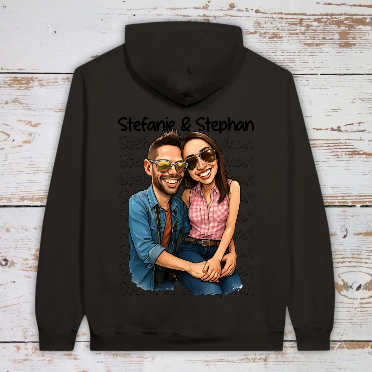 Karikatur Paar Hoodie mit euren Namen und Bild - individueller Hoodie | Personalize Palace