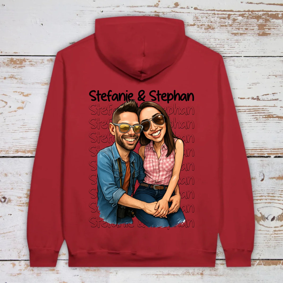 Karikatur Paar Hoodie mit euren Namen und Bild - individueller Hoodie | Personalize Palace