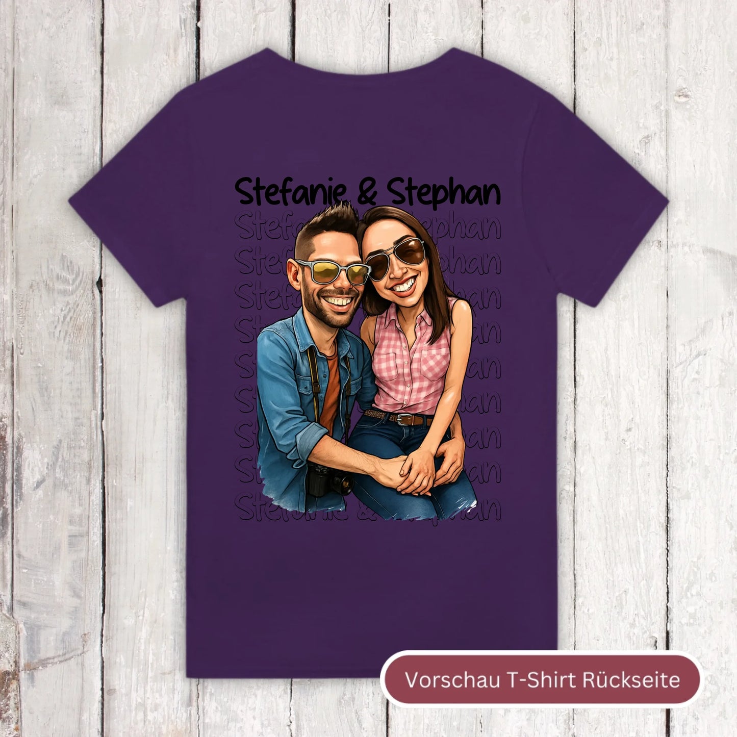 Cartoon couple shirt with your names and picture - personalized shirt