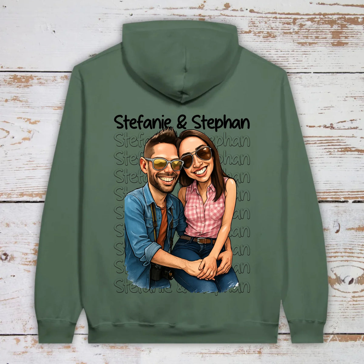 Karikatur Paar Hoodie mit euren Namen und Bild - individueller Hoodie | Personalize Palace