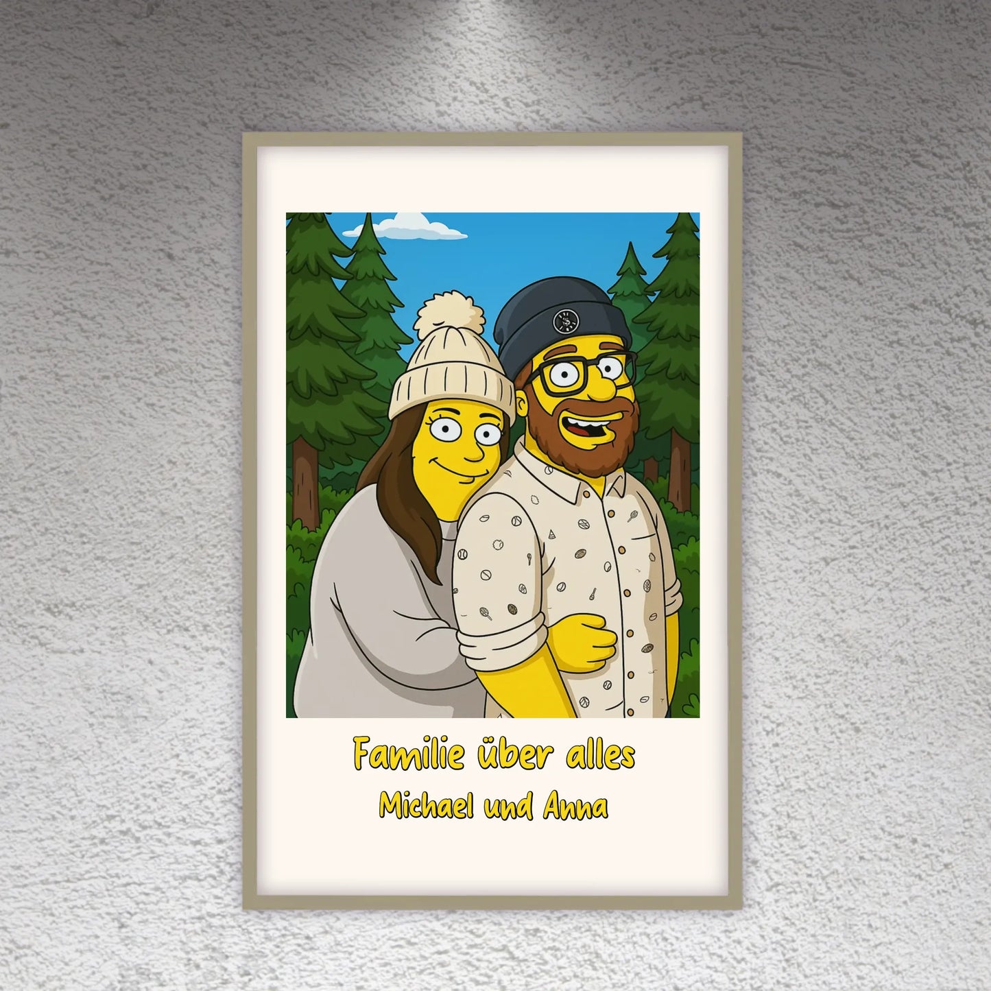 Comic portrait in iconic yellow style, TV look - individual poster with gallery frame