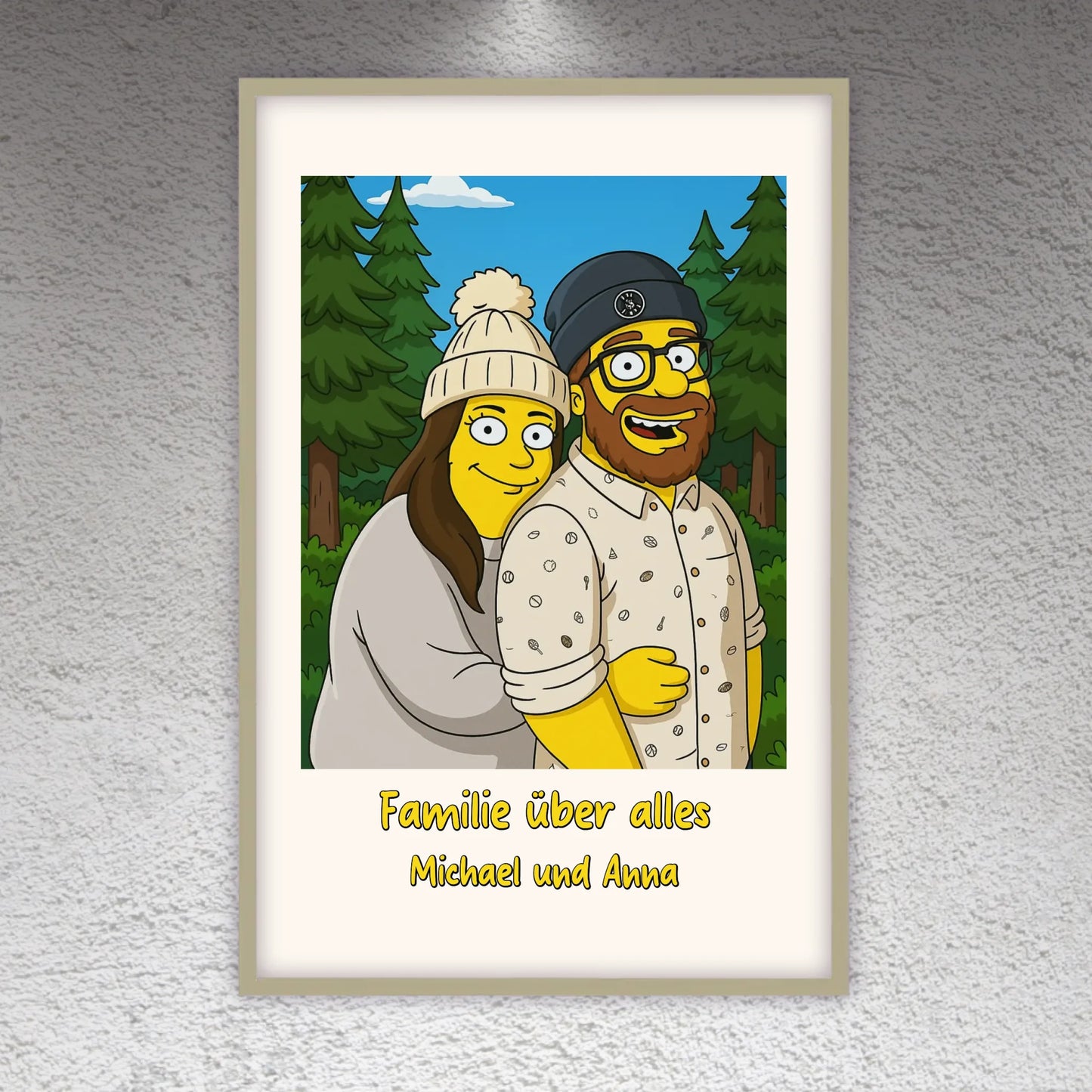 Comic portrait in iconic yellow style, TV look - individual poster with gallery frame