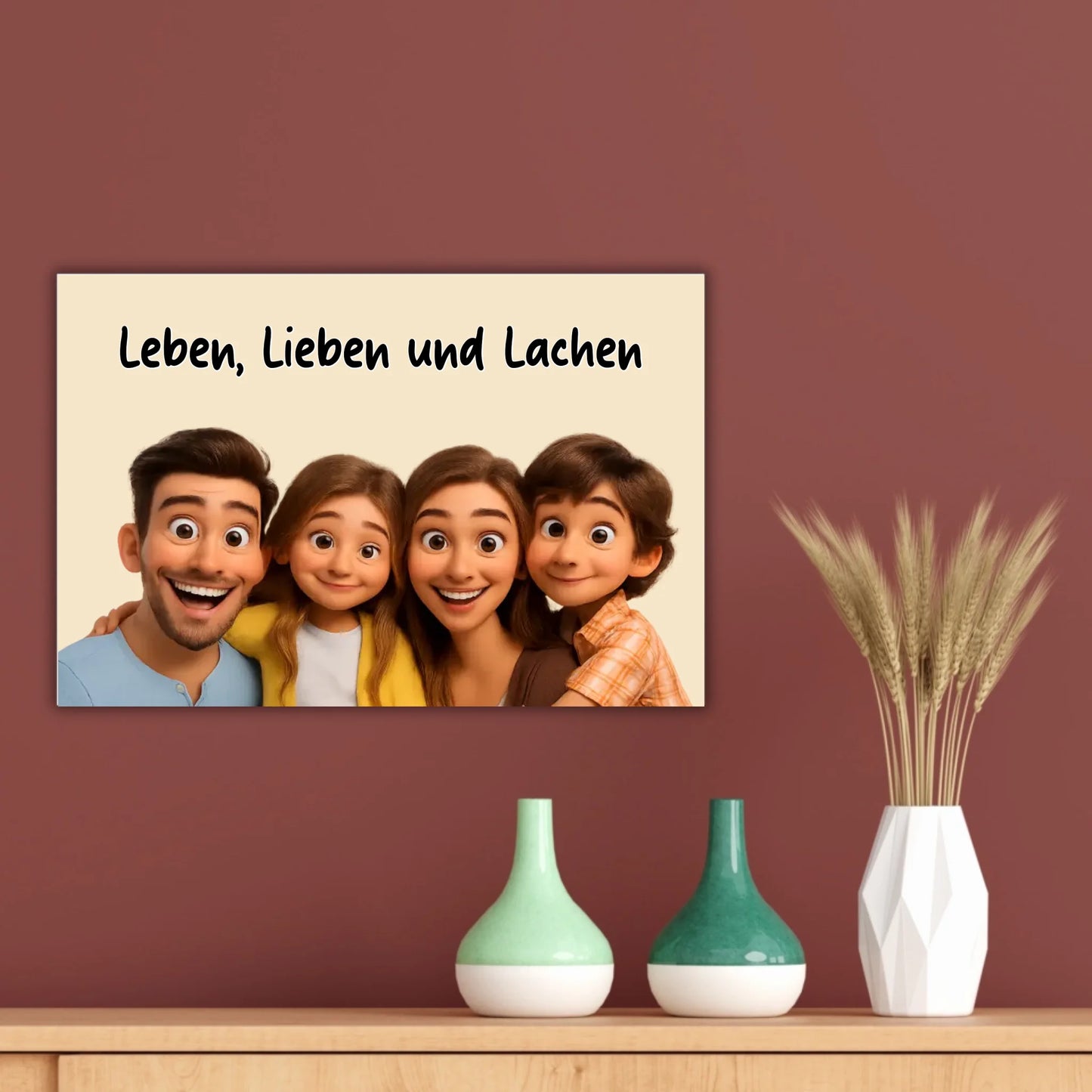 Family photo in cartoon and animation style - personalized poster or canvas