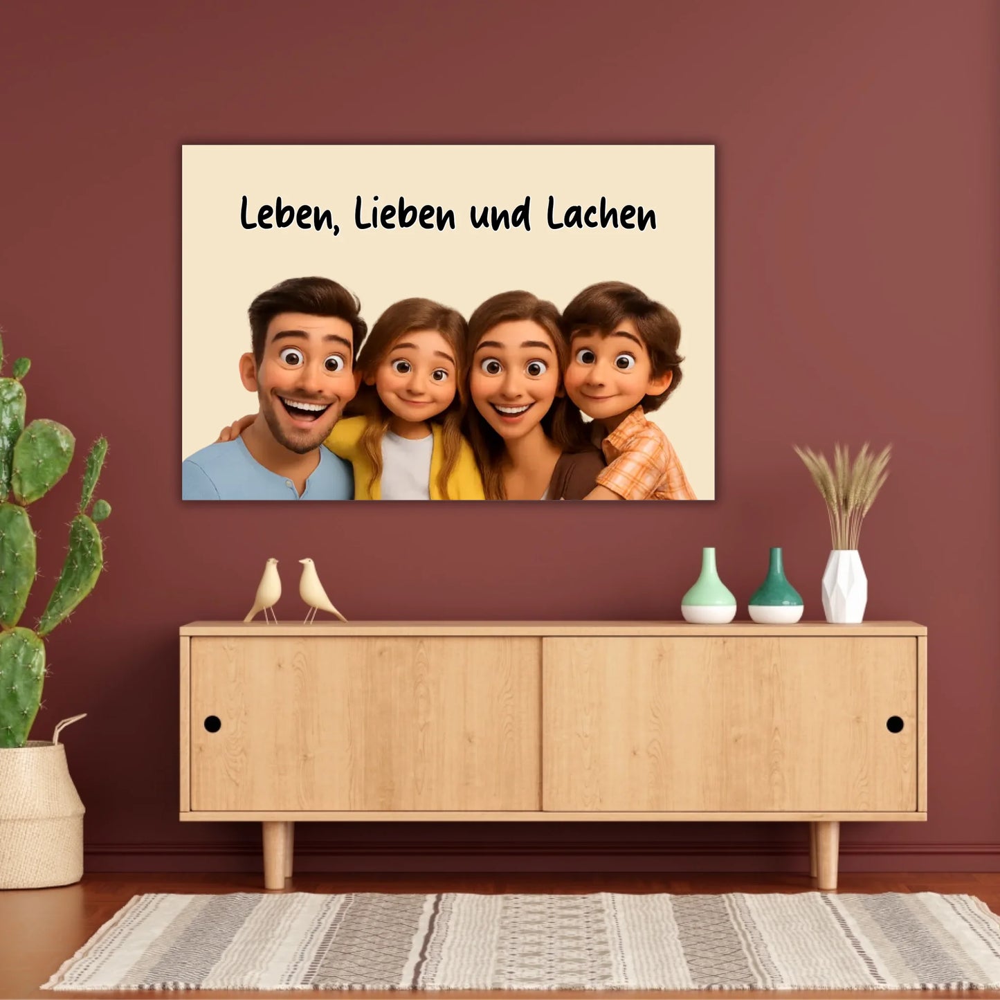 Family photo in cartoon and animation style - personalized poster or canvas