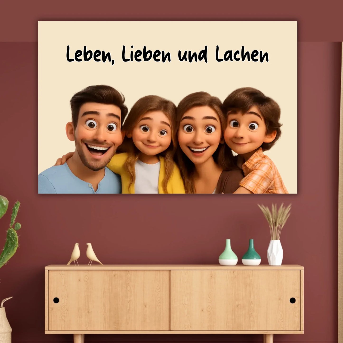 Family photo in cartoon and animation style - personalized poster or canvas
