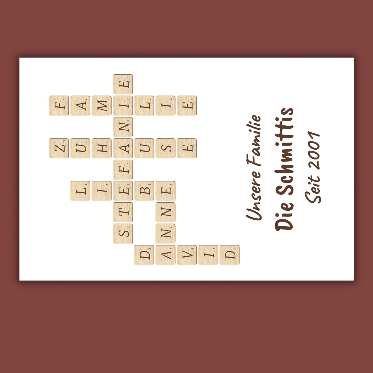 Scrabble your names - individual posters with gallery frames or as canvases