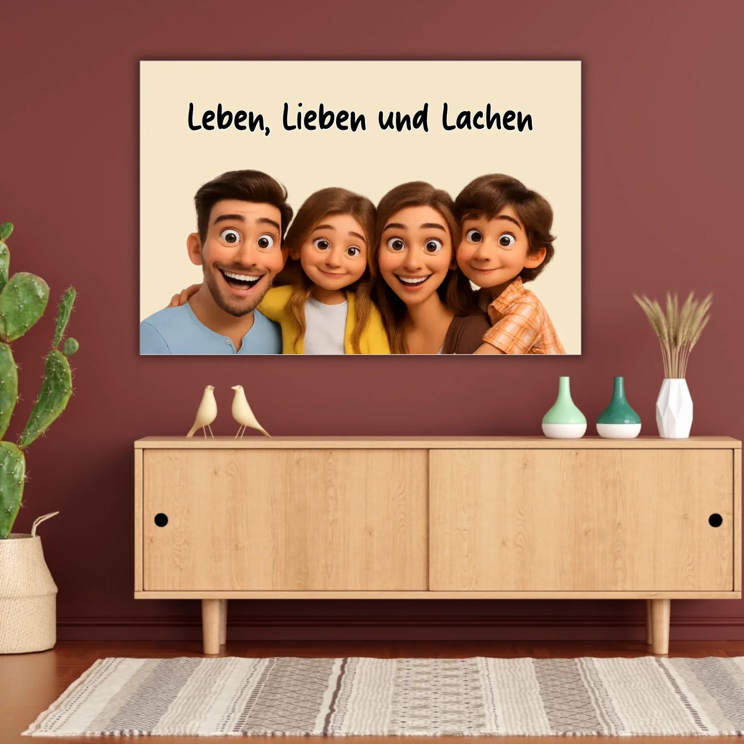 Family photo in cartoon and animation style - personalized poster or canvas