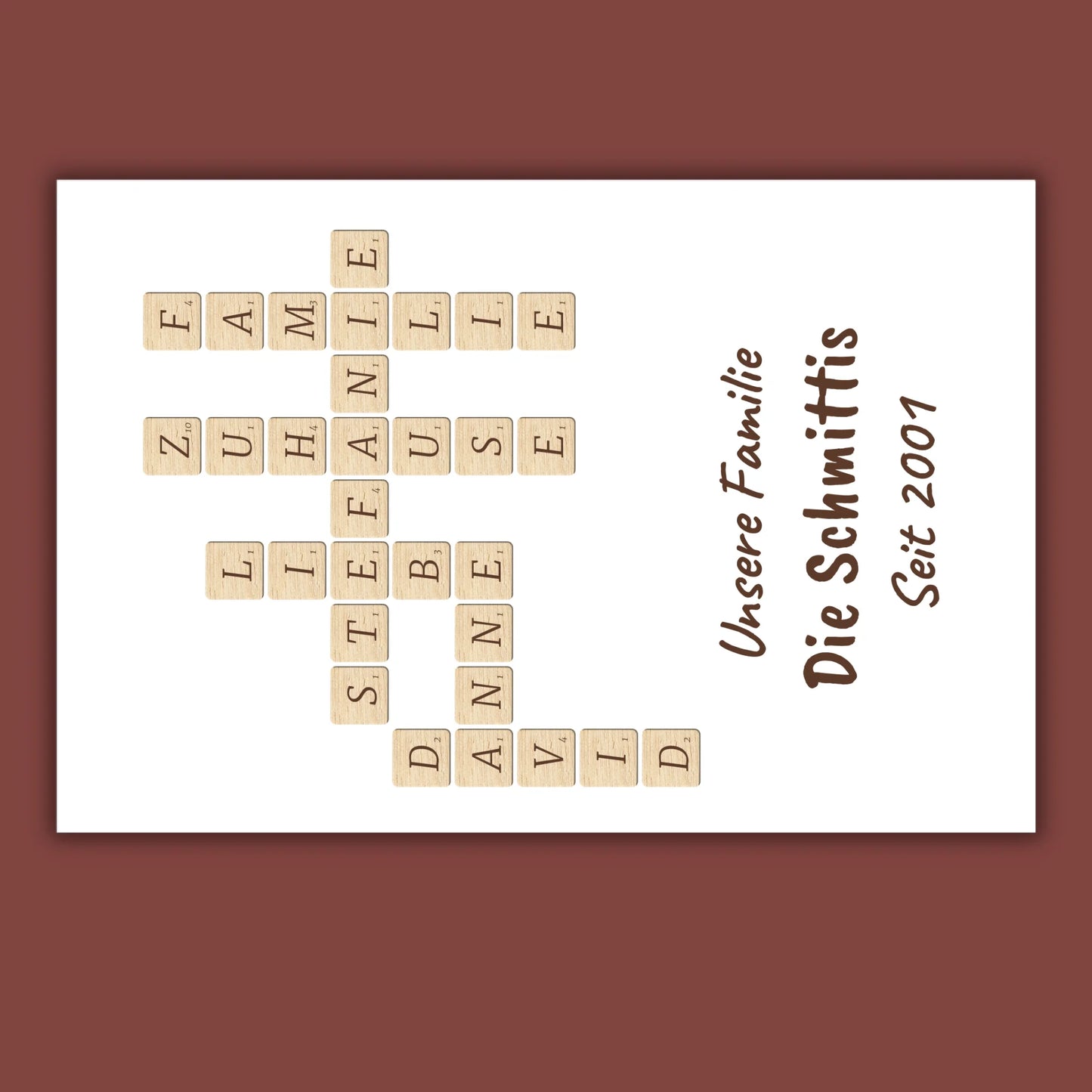 Scrabble your names - individual posters with gallery frames or as canvases