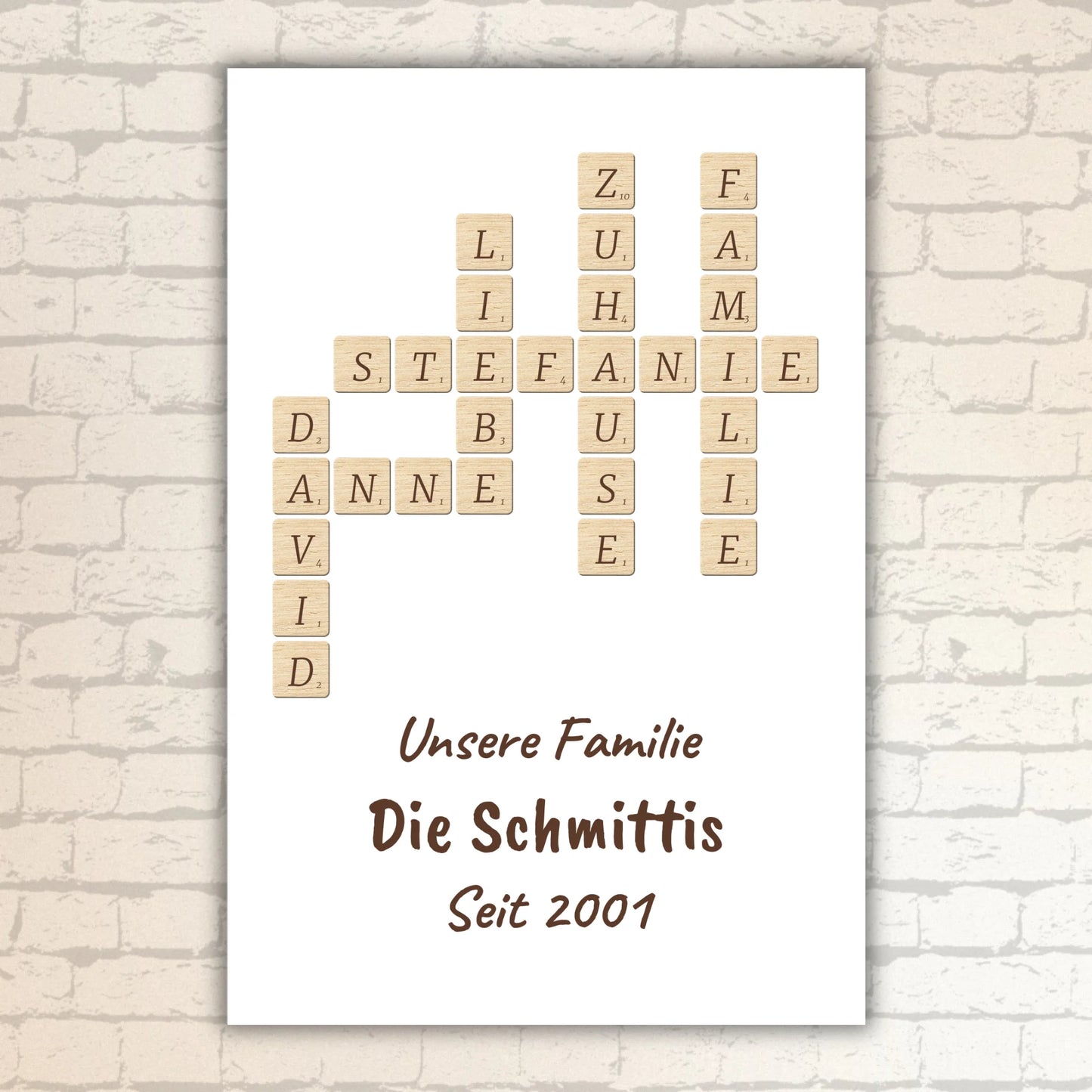 Scrabble your names - individual posters with gallery frames or as canvases