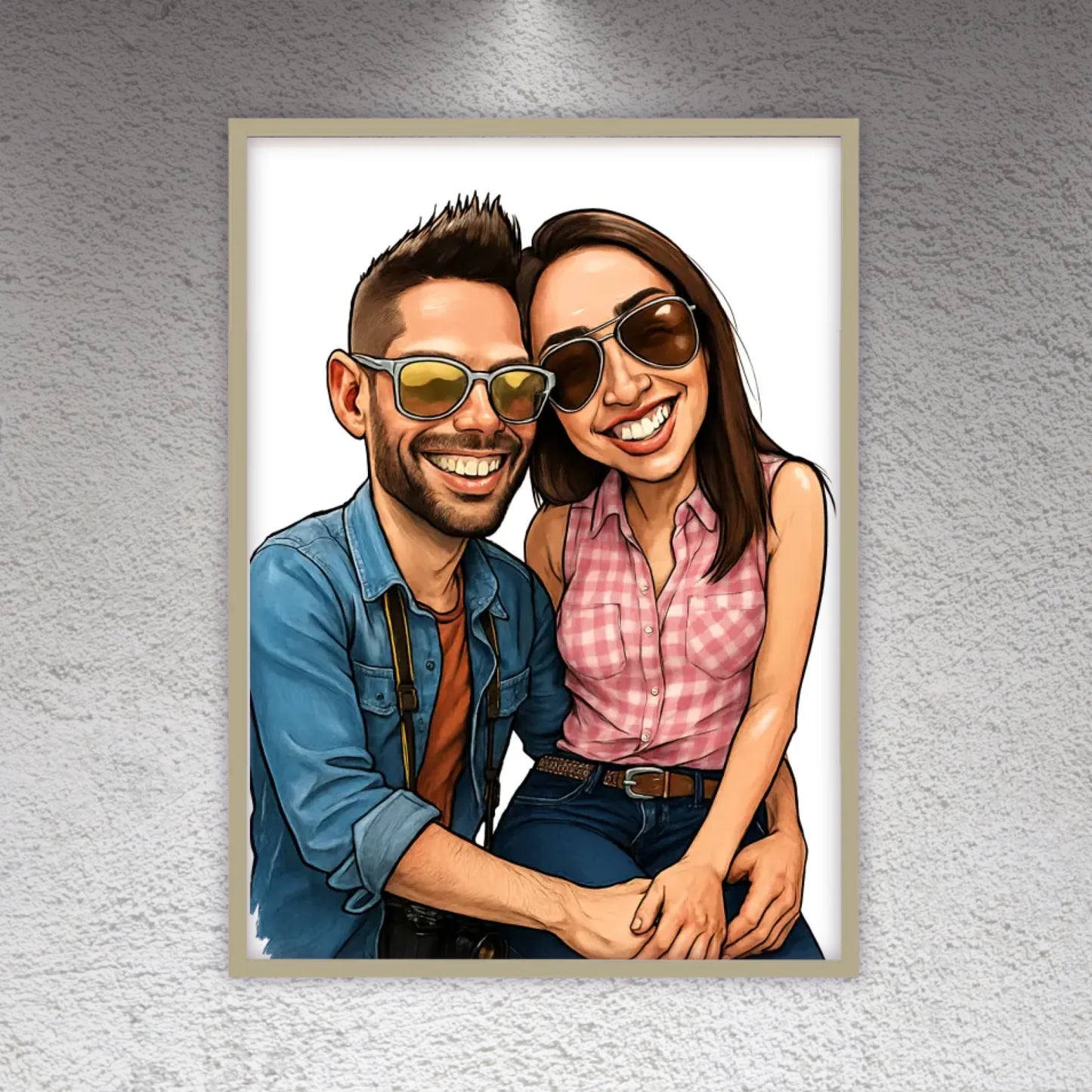 Your family as a caricature - personalized poster with frame