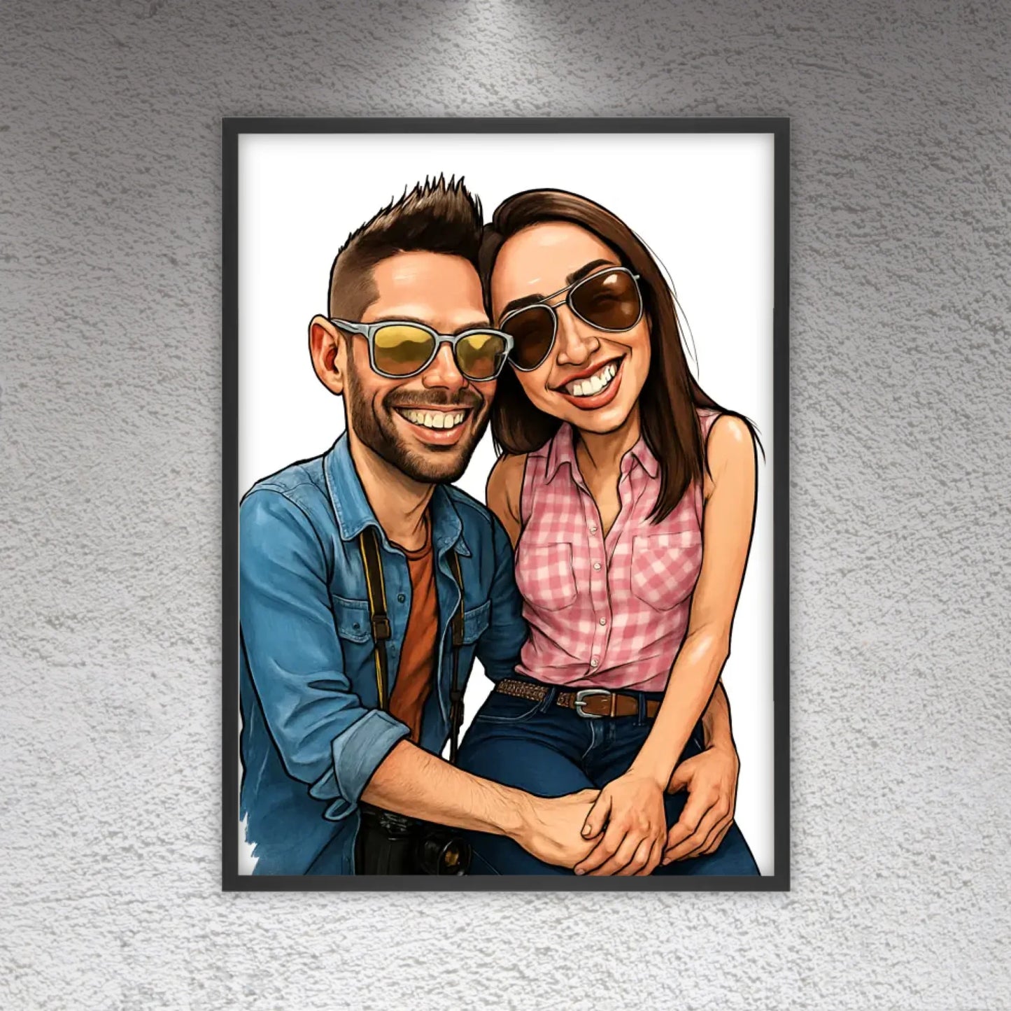 Your family as a caricature - personalized poster with frame
