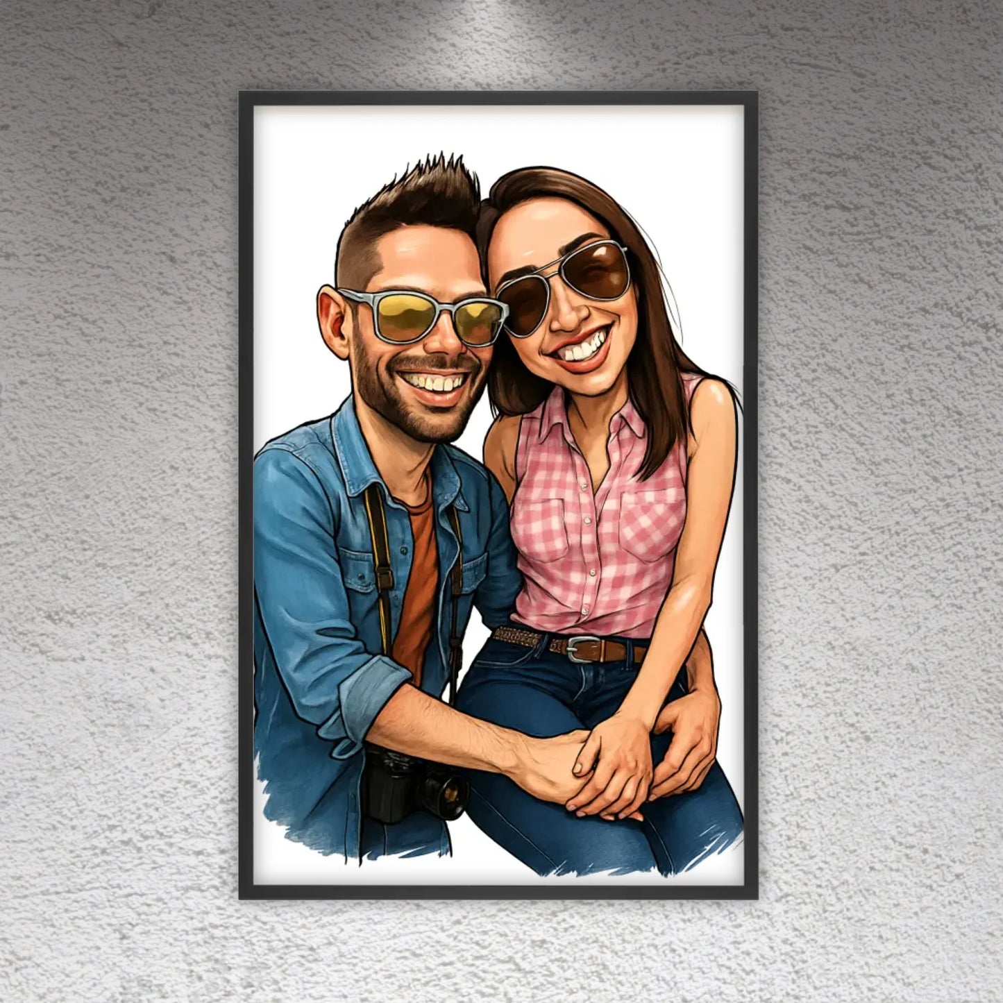 Your family as a caricature - personalized poster with frame