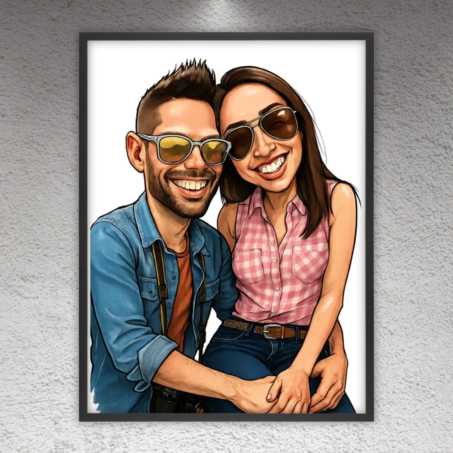 Your family as a caricature - personalized poster with frame