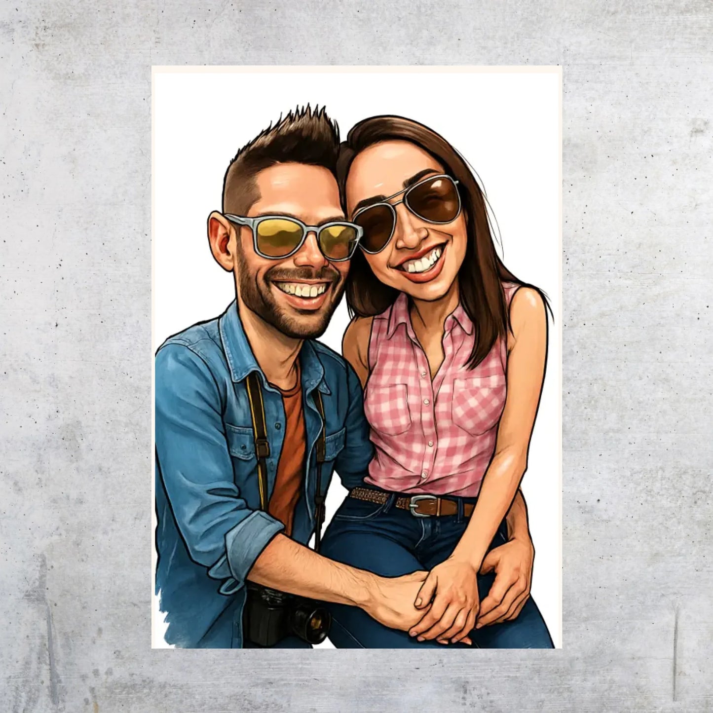 Your family as a caricature - personalized poster with frame