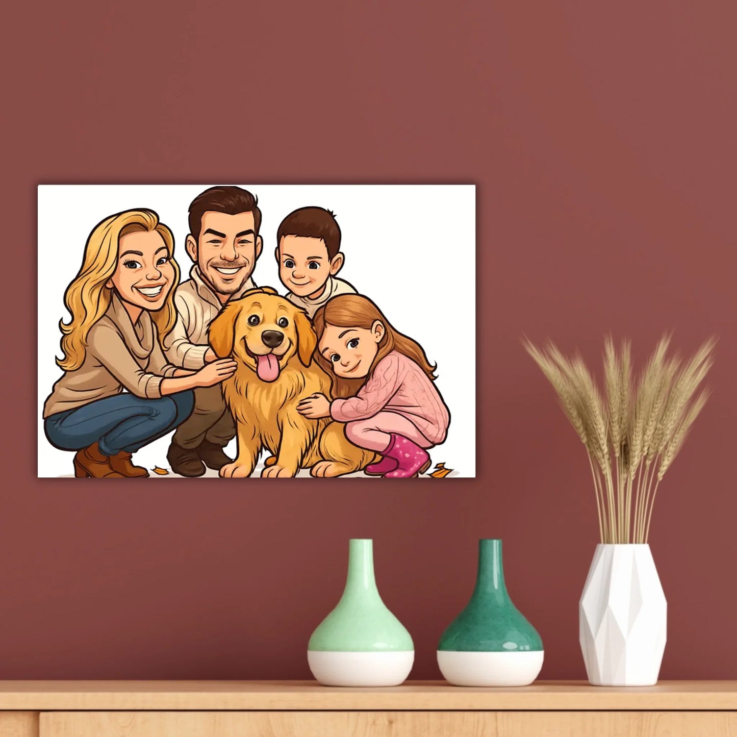 Your family as a caricature - personalized poster with frame