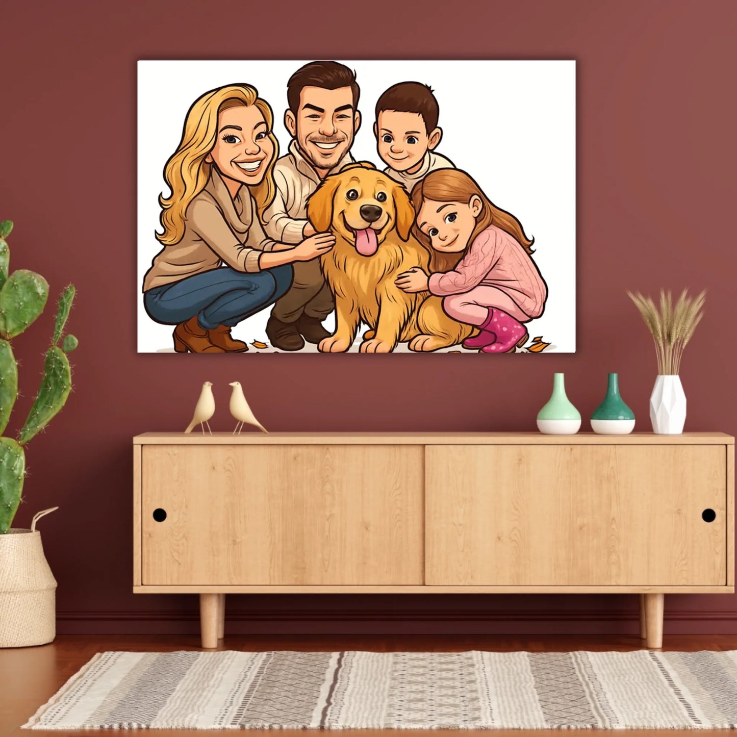 Your family as a caricature - personalized poster with frame