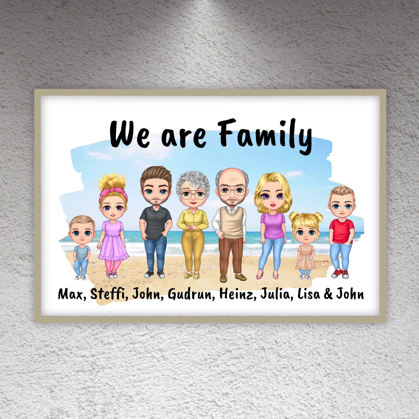 Family Chibi Portrait - Individual picture with gallery frame or as a canvas