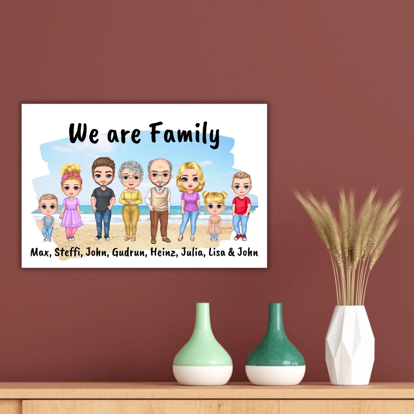 Family Chibi Portrait - Individual picture with gallery frame or as a canvas