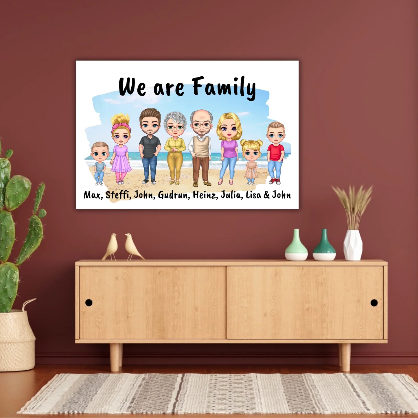 Family Chibi Portrait - Individual picture with gallery frame or as a canvas