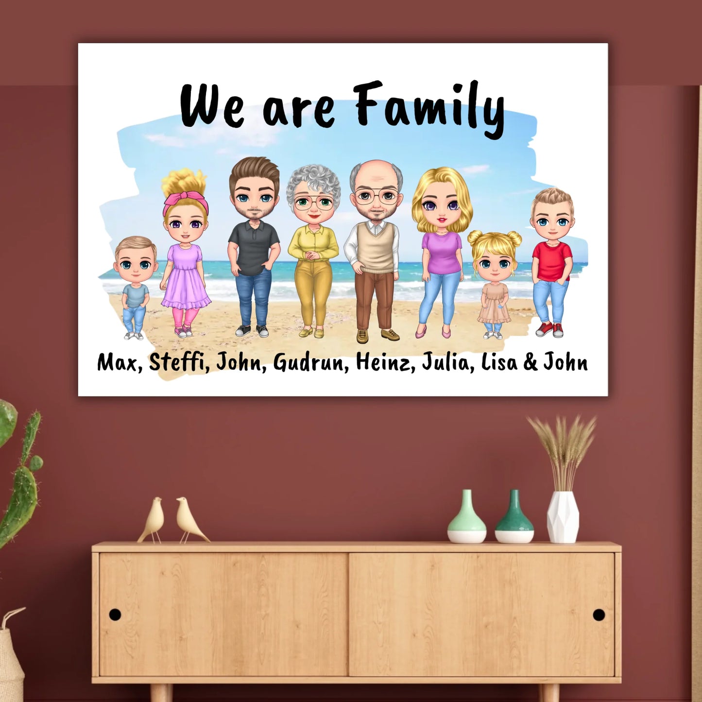 Family Chibi Portrait - Individual picture with gallery frame or as a canvas