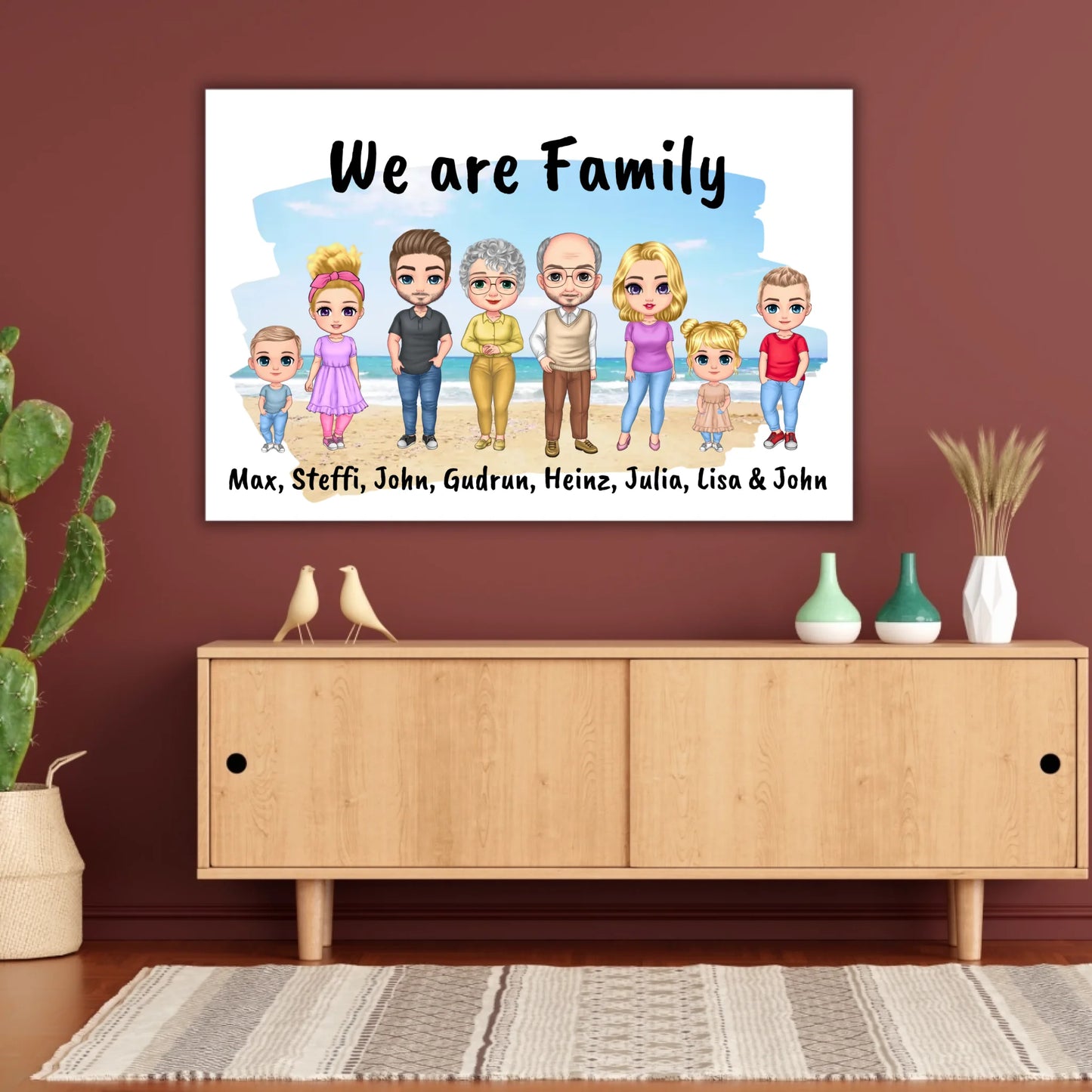 Family Chibi Portrait - Individual picture with gallery frame or as a canvas