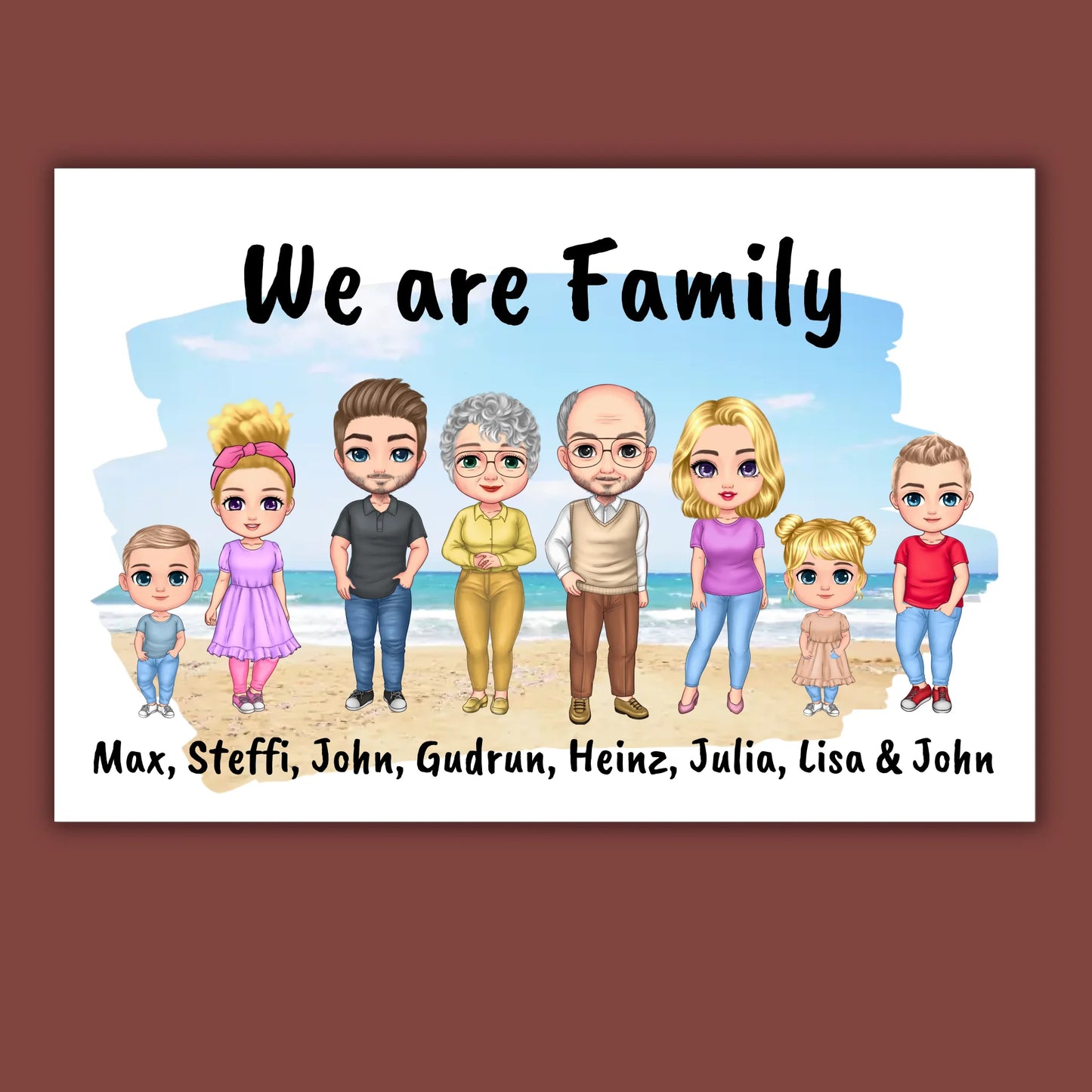 Family Chibi Portrait - Individual picture with gallery frame or as a canvas