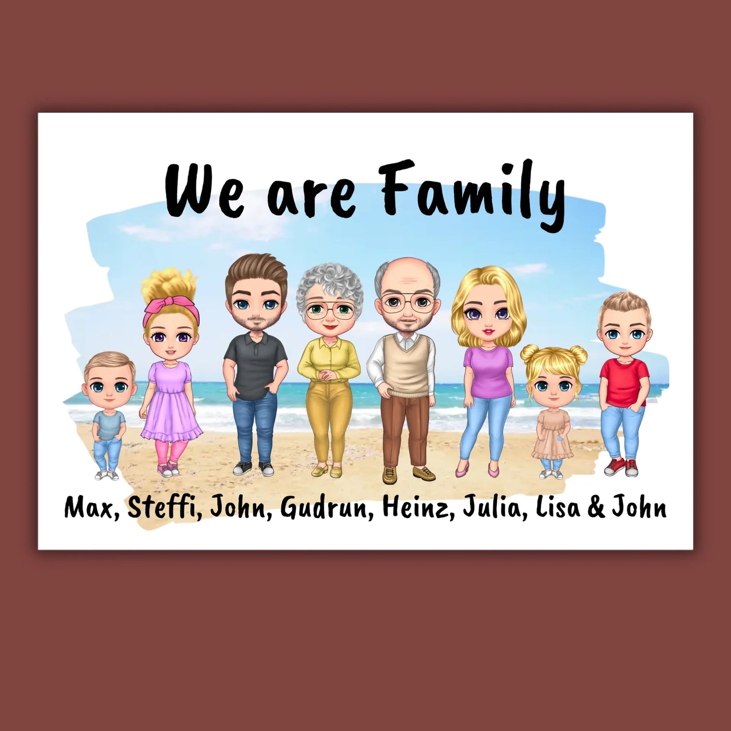 Family Chibi Portrait - Individual picture with gallery frame or as a canvas