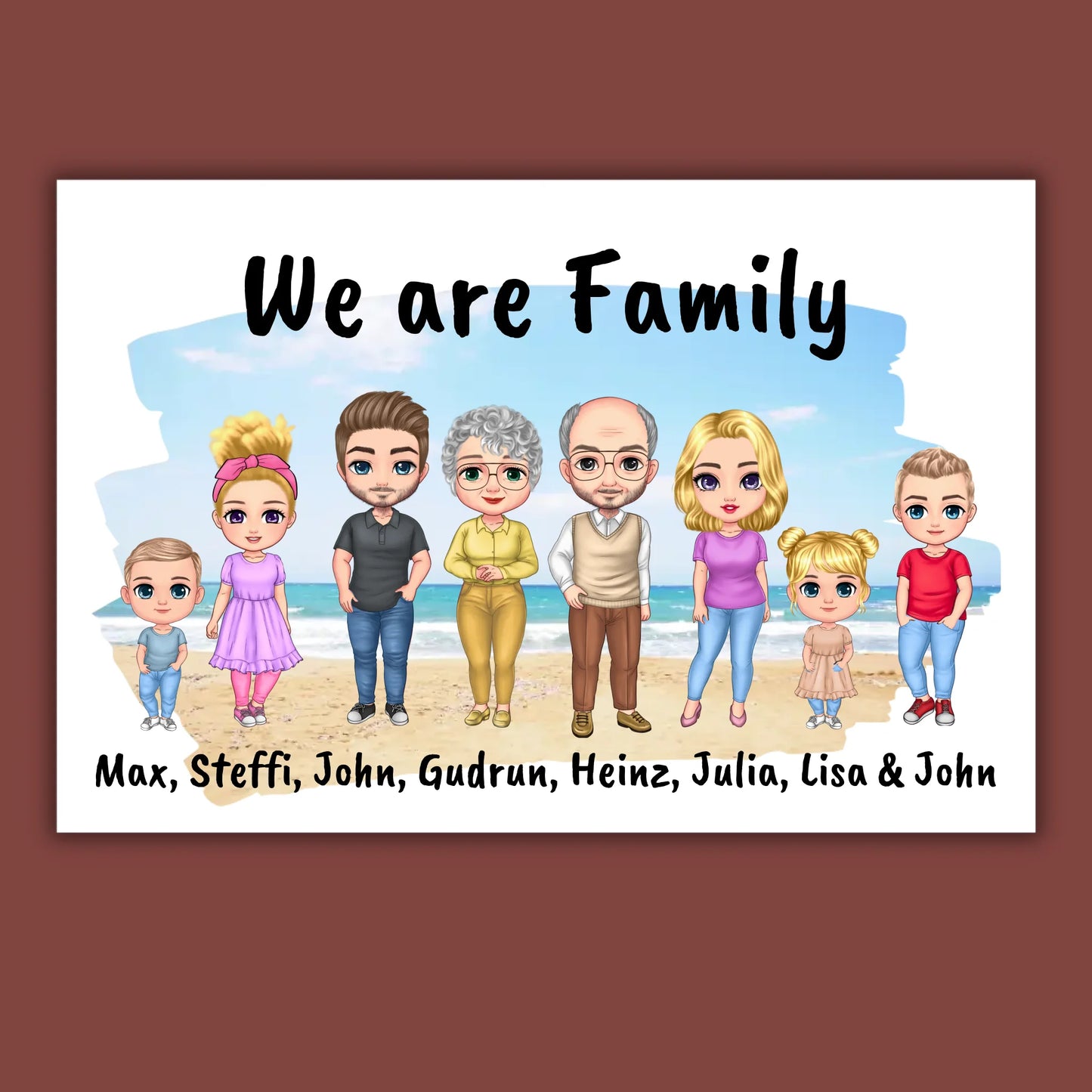 Family Chibi Portrait - Individual picture with gallery frame or as a canvas
