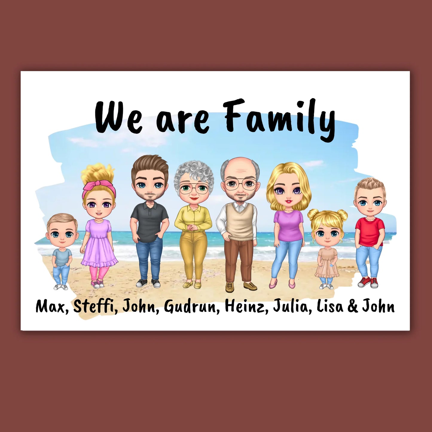 Family Chibi Portrait - Individual picture with gallery frame or as a canvas
