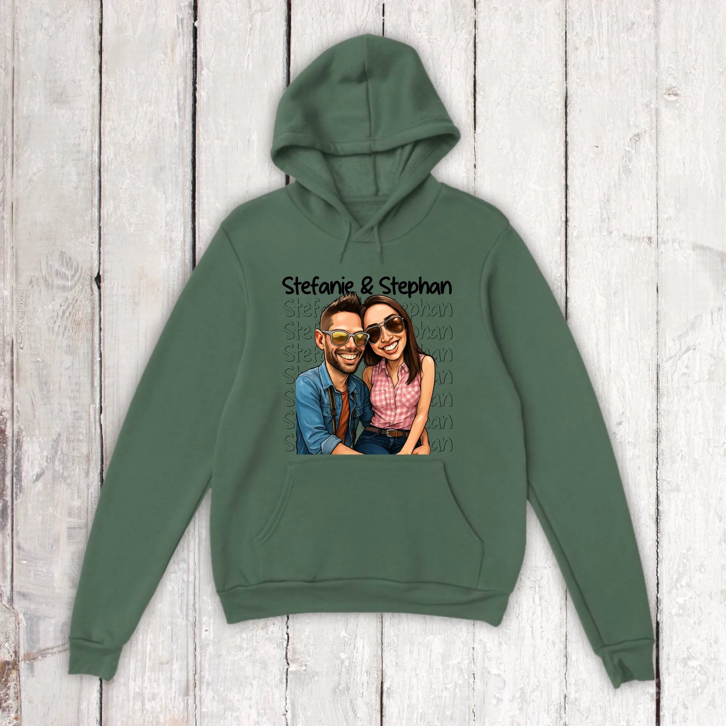 Cartoon couple hoodie with your names and picture - personalized hoodie