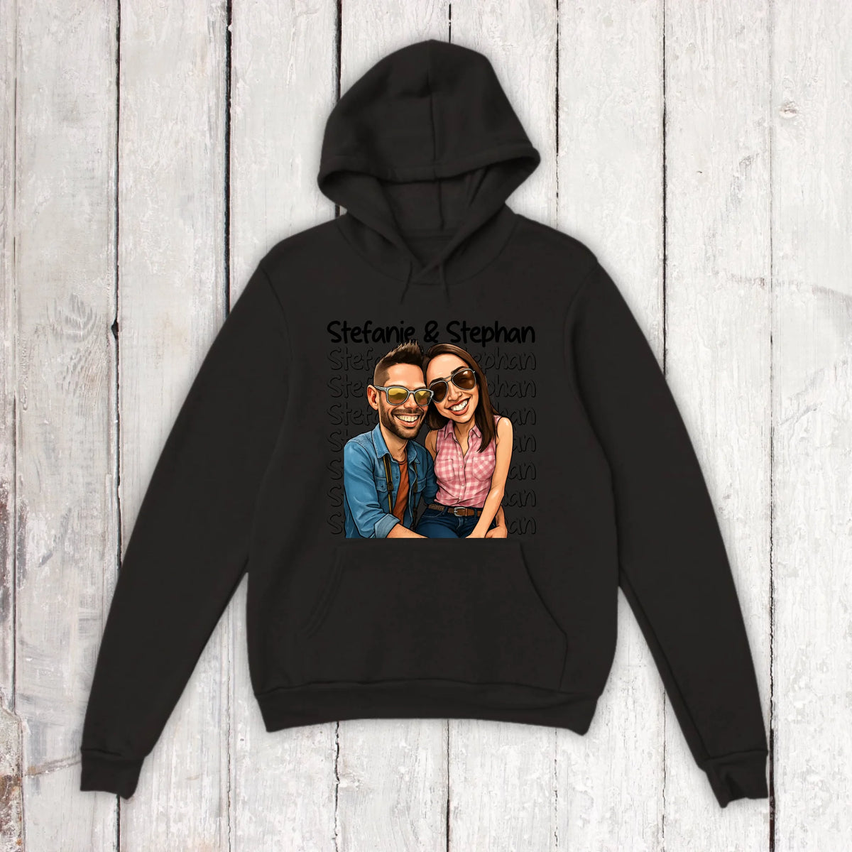 Cartoon couple hoodie with your names and picture - personalized hoodie