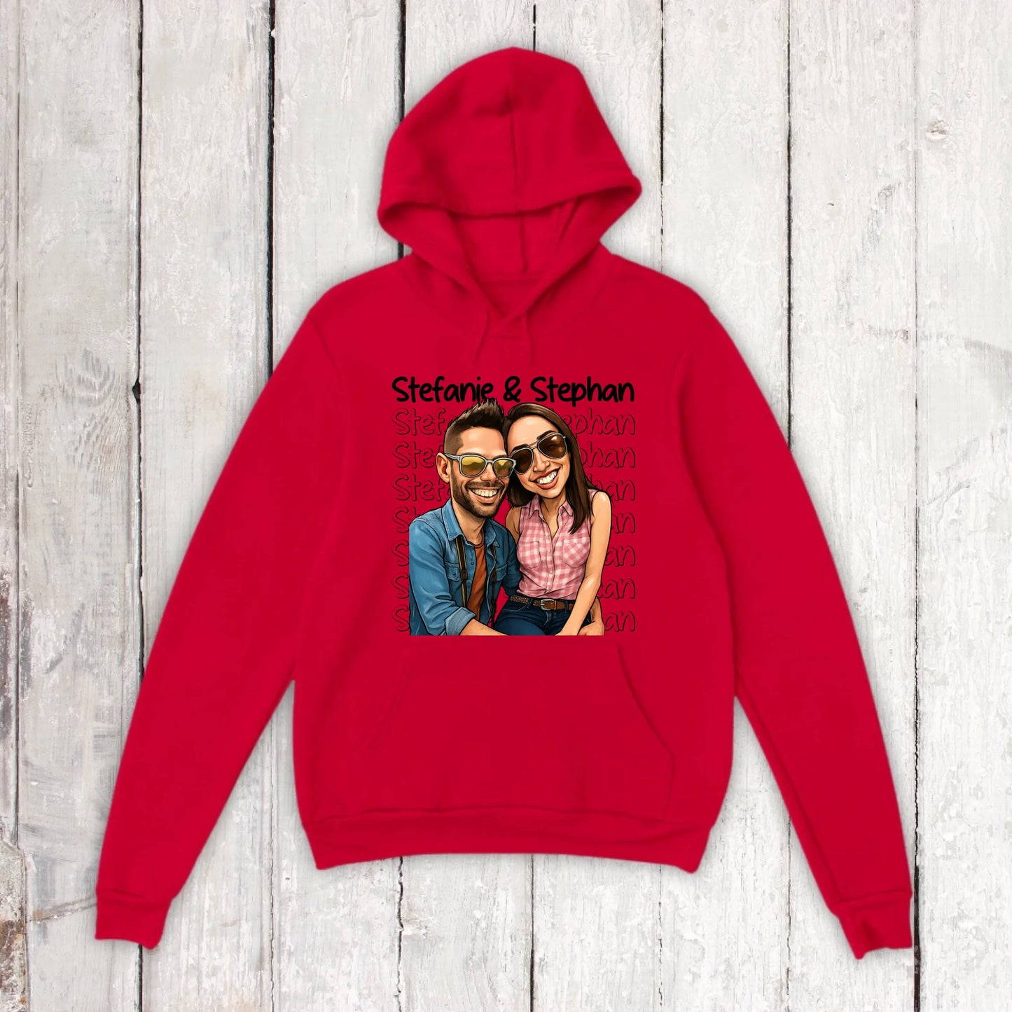 Cartoon couple hoodie with your names and picture - personalized hoodie