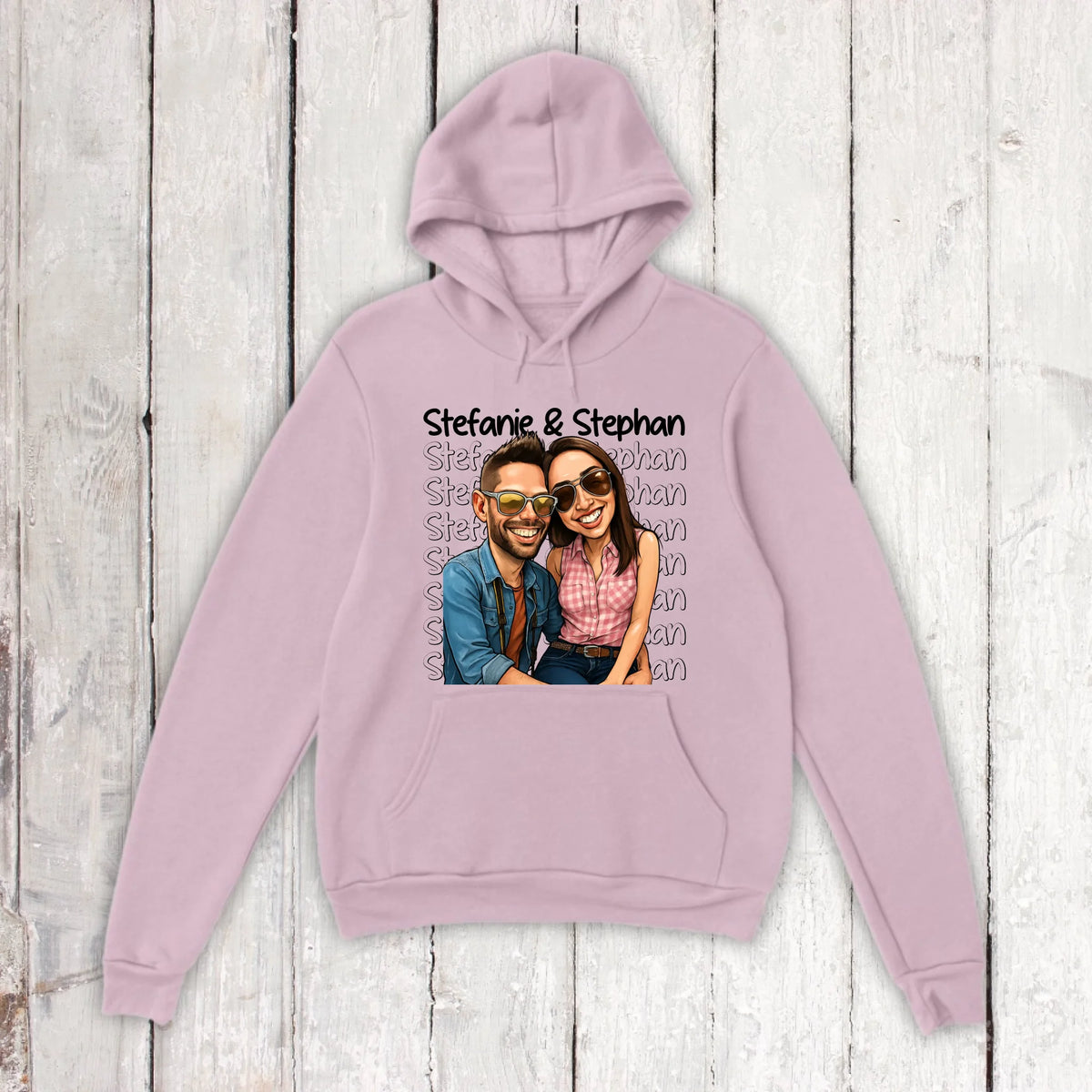 Cartoon couple hoodie with your names and picture - personalized hoodie