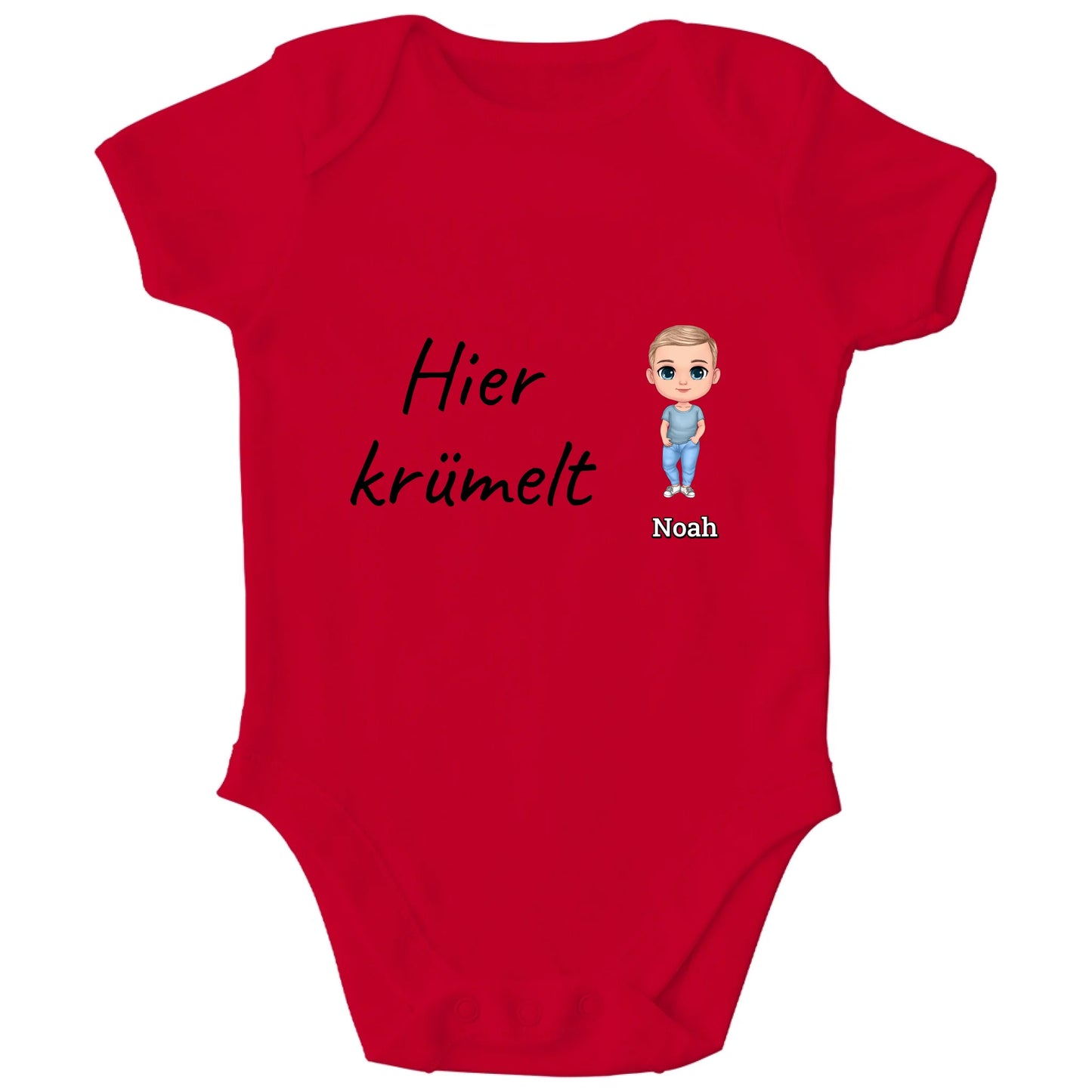 Personalisierter Bio Baby Strampler | hier krümelt mit Name und Bild | Personalize Palace