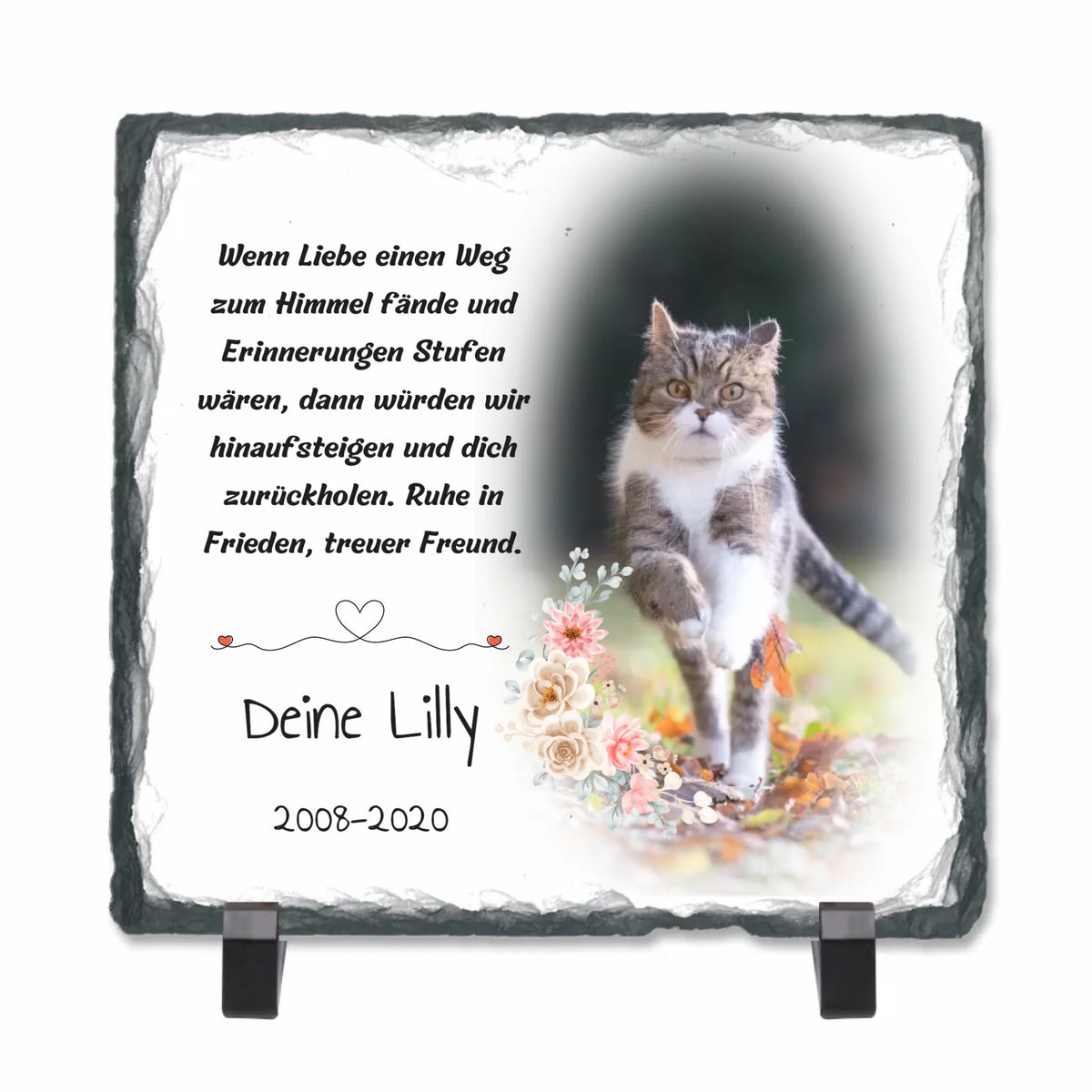 Katzen Herz aus Natur Schiefer - Herz Schieferplatte zum hinstellen | Personalize Palace